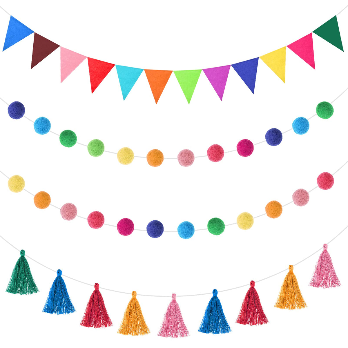 9.8 Feet Christmas Pom Pom Garland Felt Fabric Garland Set Colorful Tassel Garland 3.6 Feet Felt Pennant Banner For Xmas Tree Cl