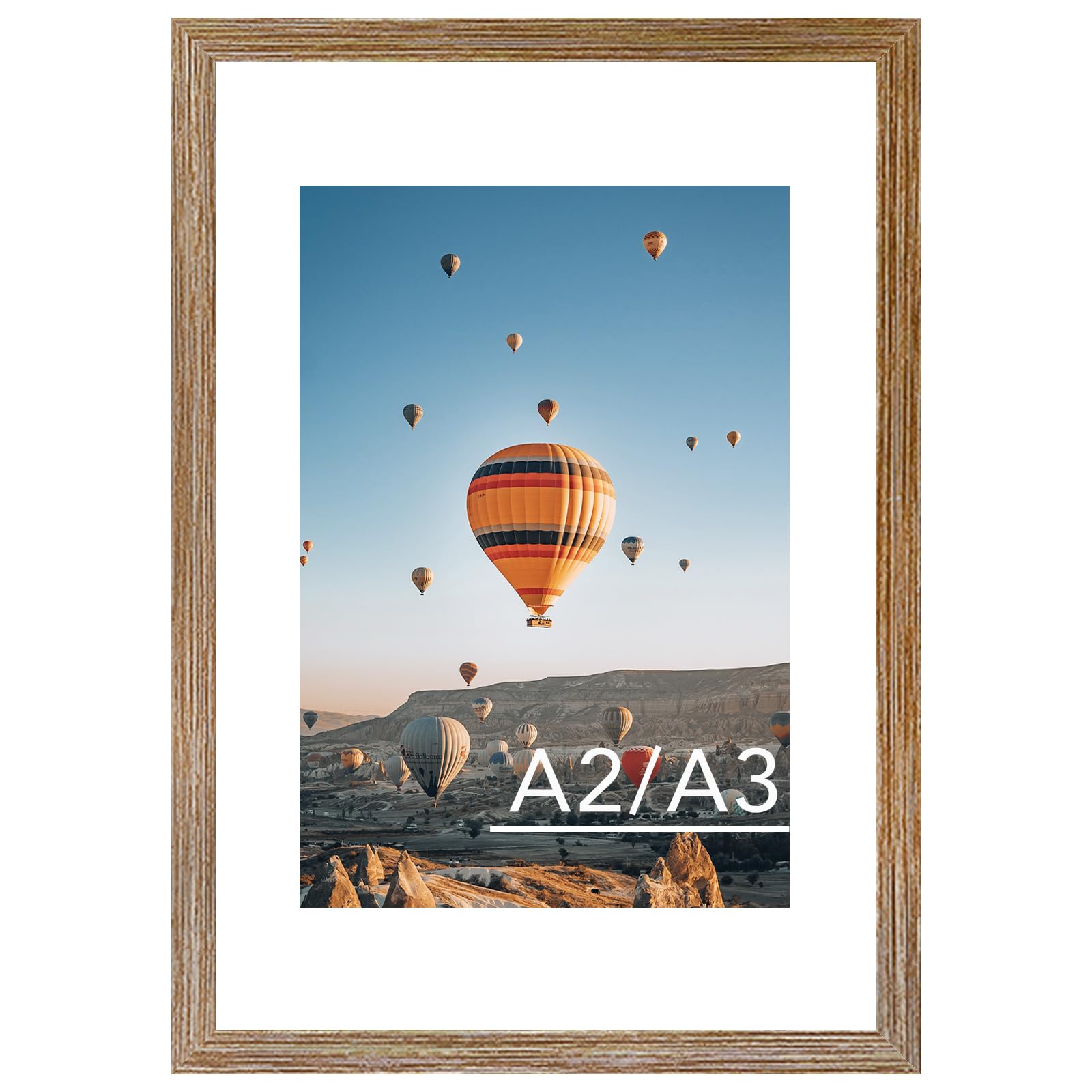 JCJMY 16.5x23.4 A2 Picture Frame Rustic Brown with 11.7x16.5 A3 Mat, Display Photo 11.7x16.5 with Mat or 16.5 x 23.4 Without Mat