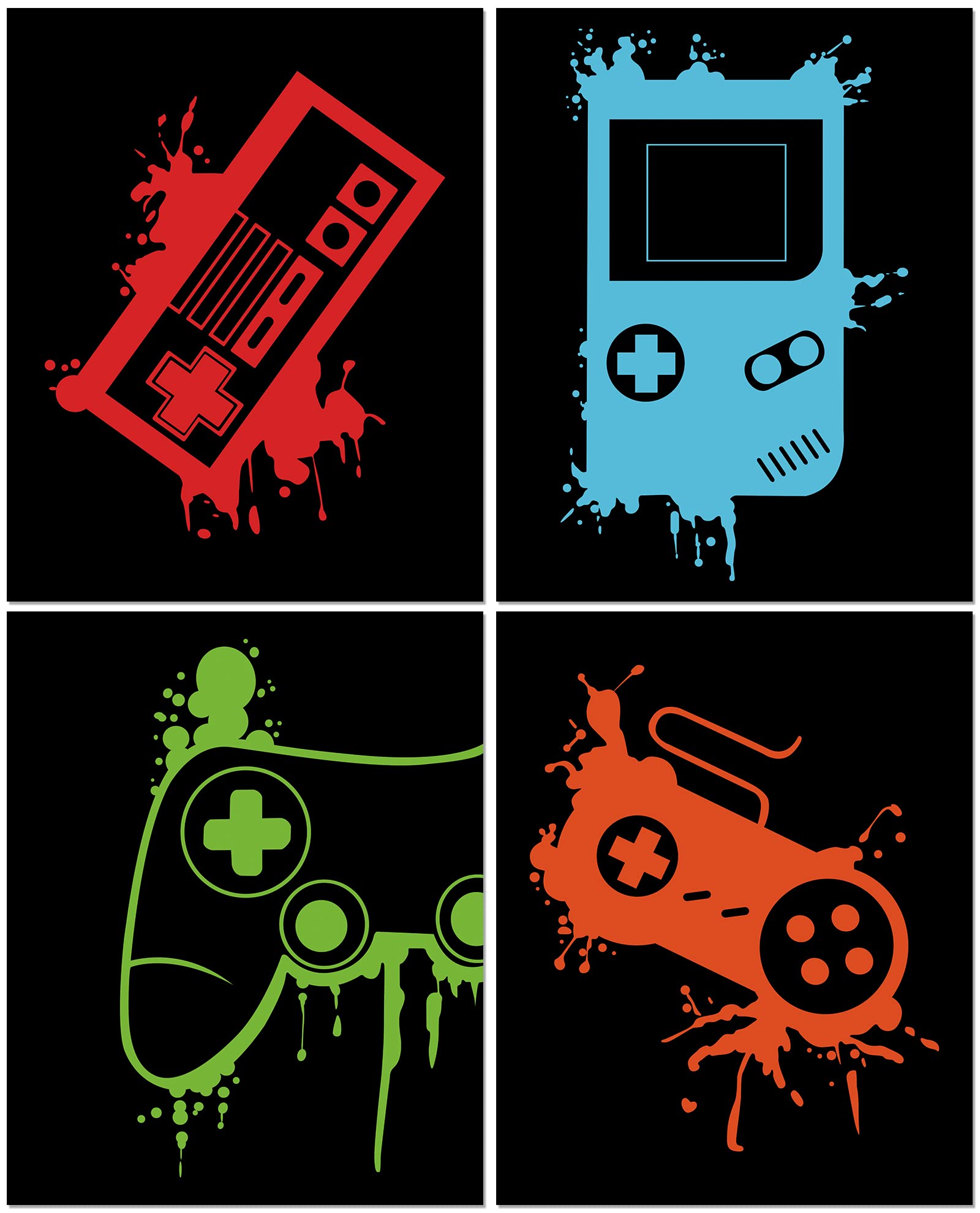 Anhuib Video Game Art Print, Watercolor Gaming Themed Poster Set Of 4 (8''X10'',Unframed)-Perfect For Kids Boy Bedroom Decoratio