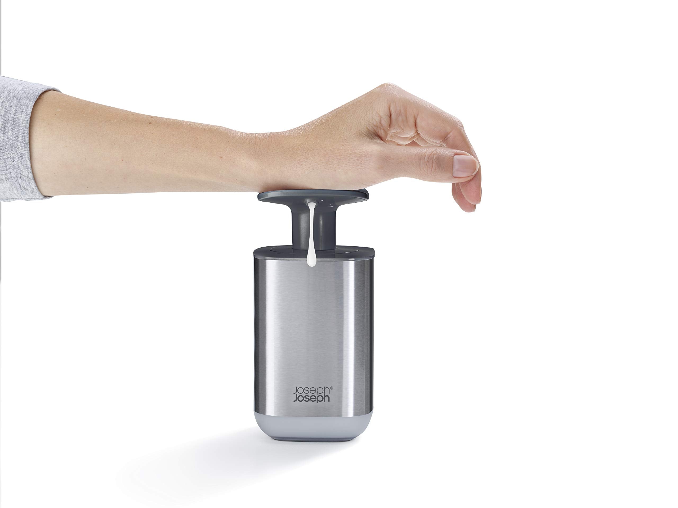 Joseph Joseph Presto Stainless-Steel Hygienic Easy-Push Soap Dispenser With Wide Pump, Stainless Steel/Gray
