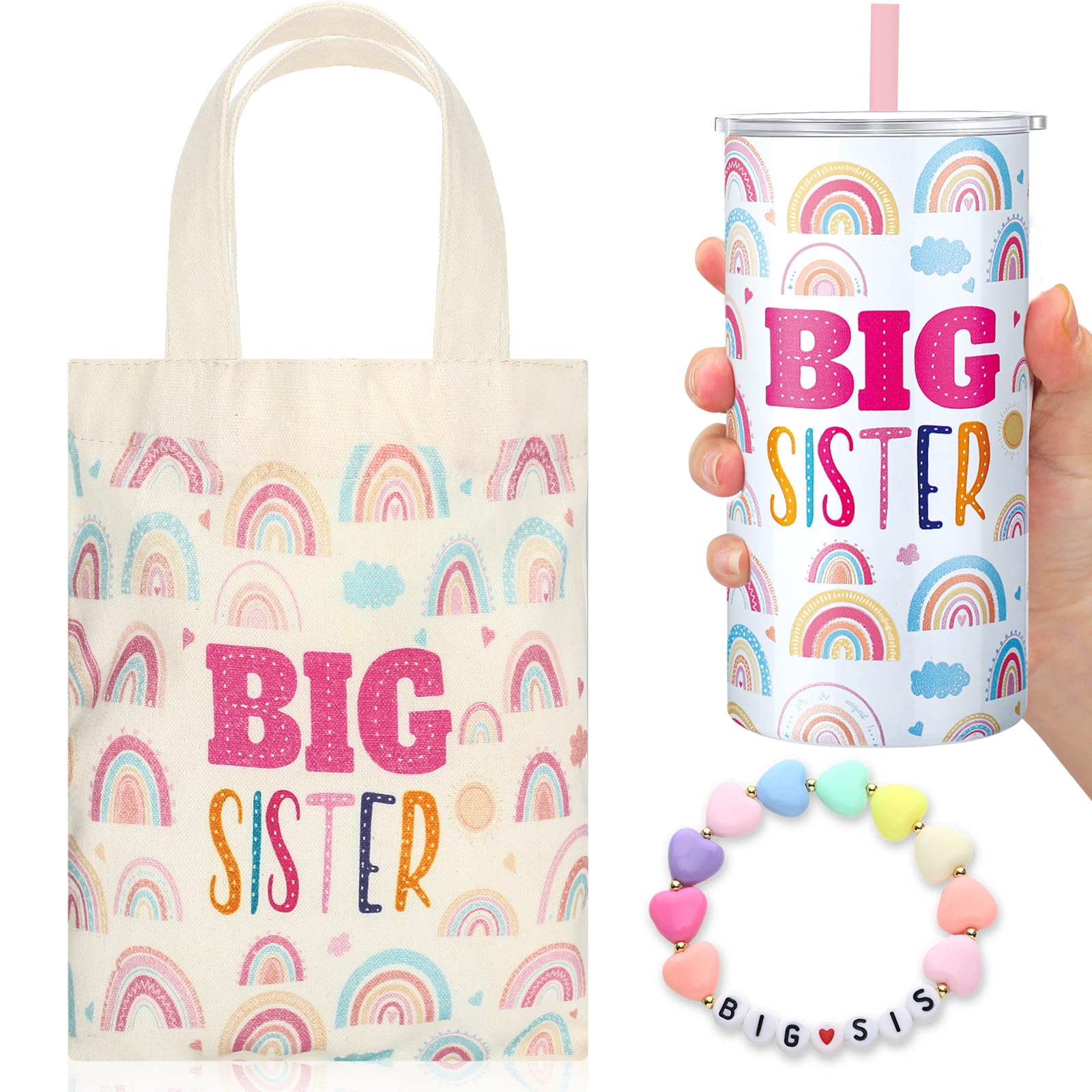 3 Pcs Christmas Big Sister Gift for Girls Gift 12 oz Pink Big Sister Cup Stainless Steel Mug Vacuum Insulated Tumbler with Leakp
