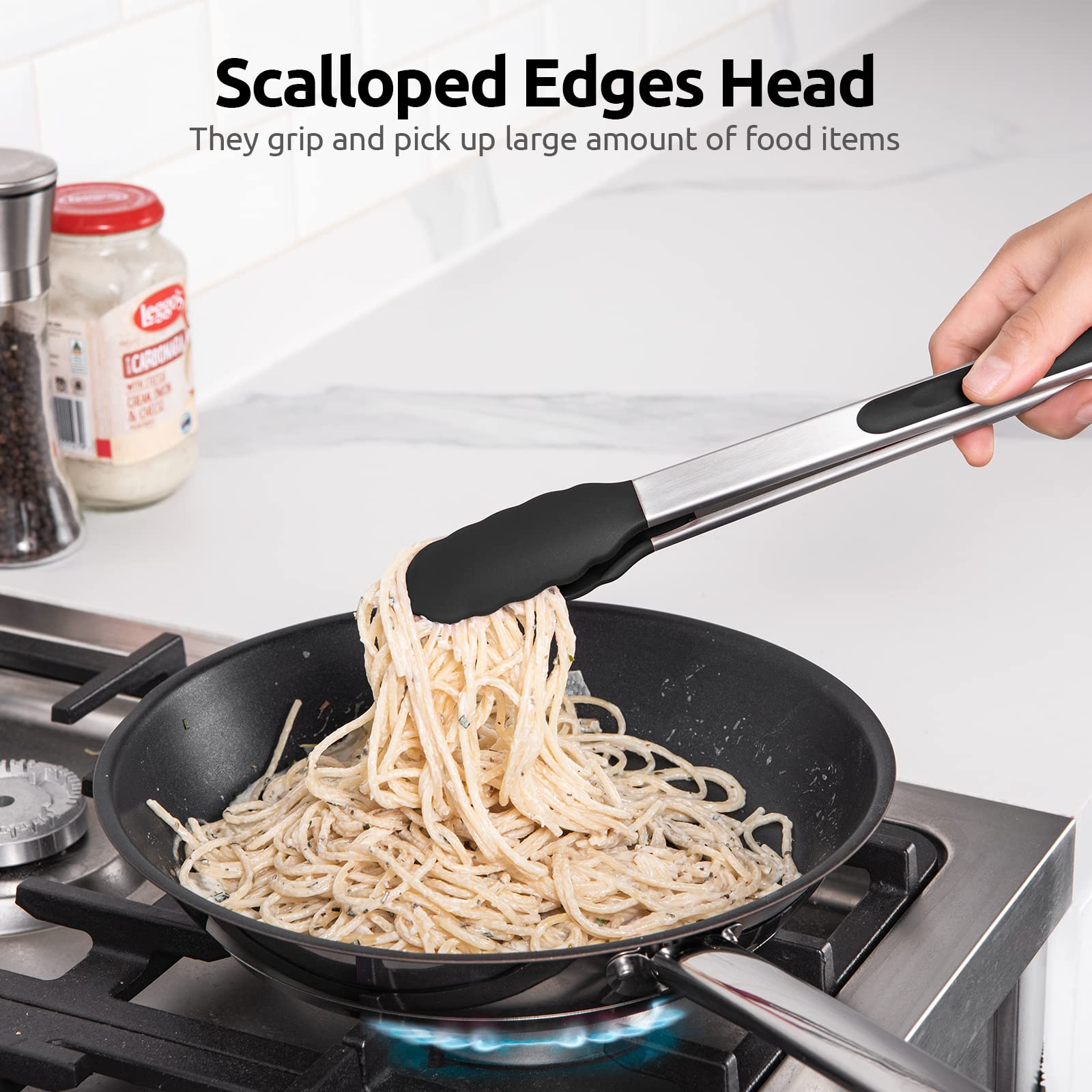 600F Heat Resistant Kitchen Tongs: U-Taste 12 Inch Large Silicone Cooking Tong With Sturdy Non Stick Rubber Tips & Silicon Coate
