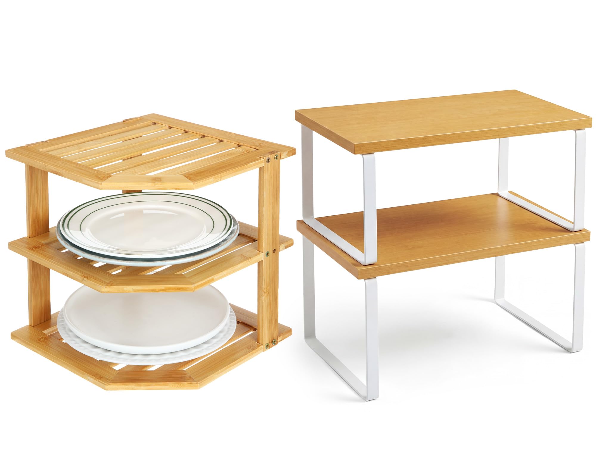 Nuanchu 3 Pcs Cabinet Organizer Shelf Bamboo Corner Rack for Kitchen Counter and Kitchen Counter Shelves for Storage Plates Dish