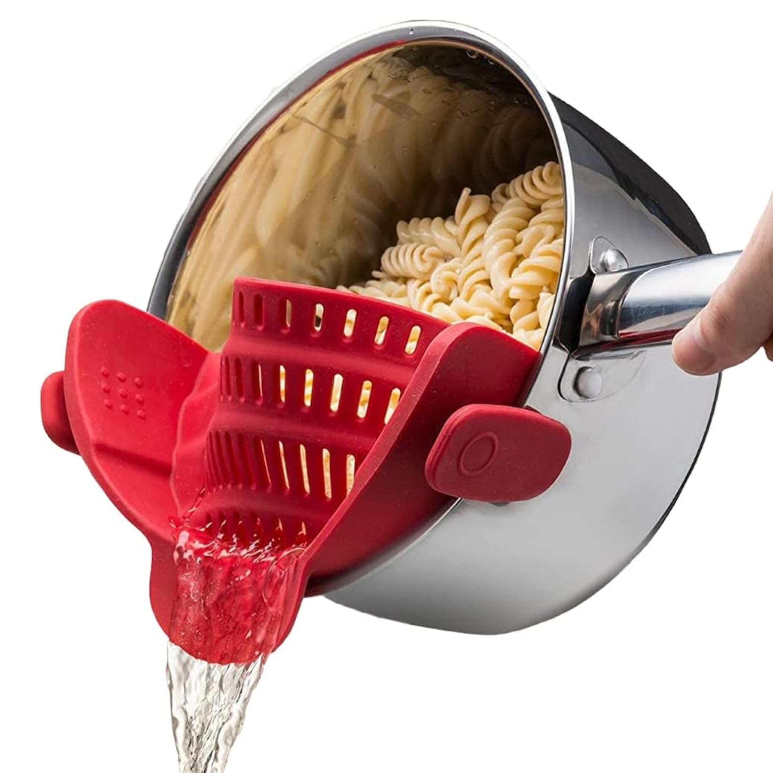 Kitchen Gizmo Snap N Strain Silicone Pot Strainer - Adjustable Clip-On Pasta Strainer for Pots, Pans, and Bowls - Large Red Kitc