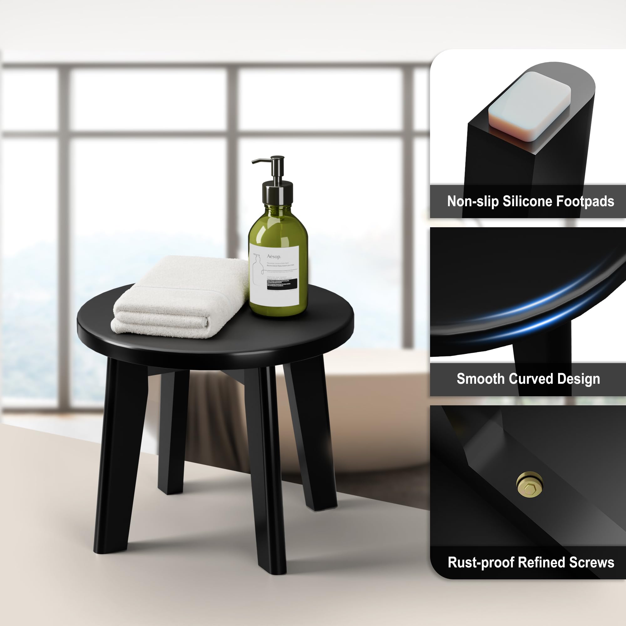 Shower Shaving Foot Rest Stool - Bamboo Step Stool For Kids Adults Small Portable Wooden Stools For Inside Shower Sturdy Steppin