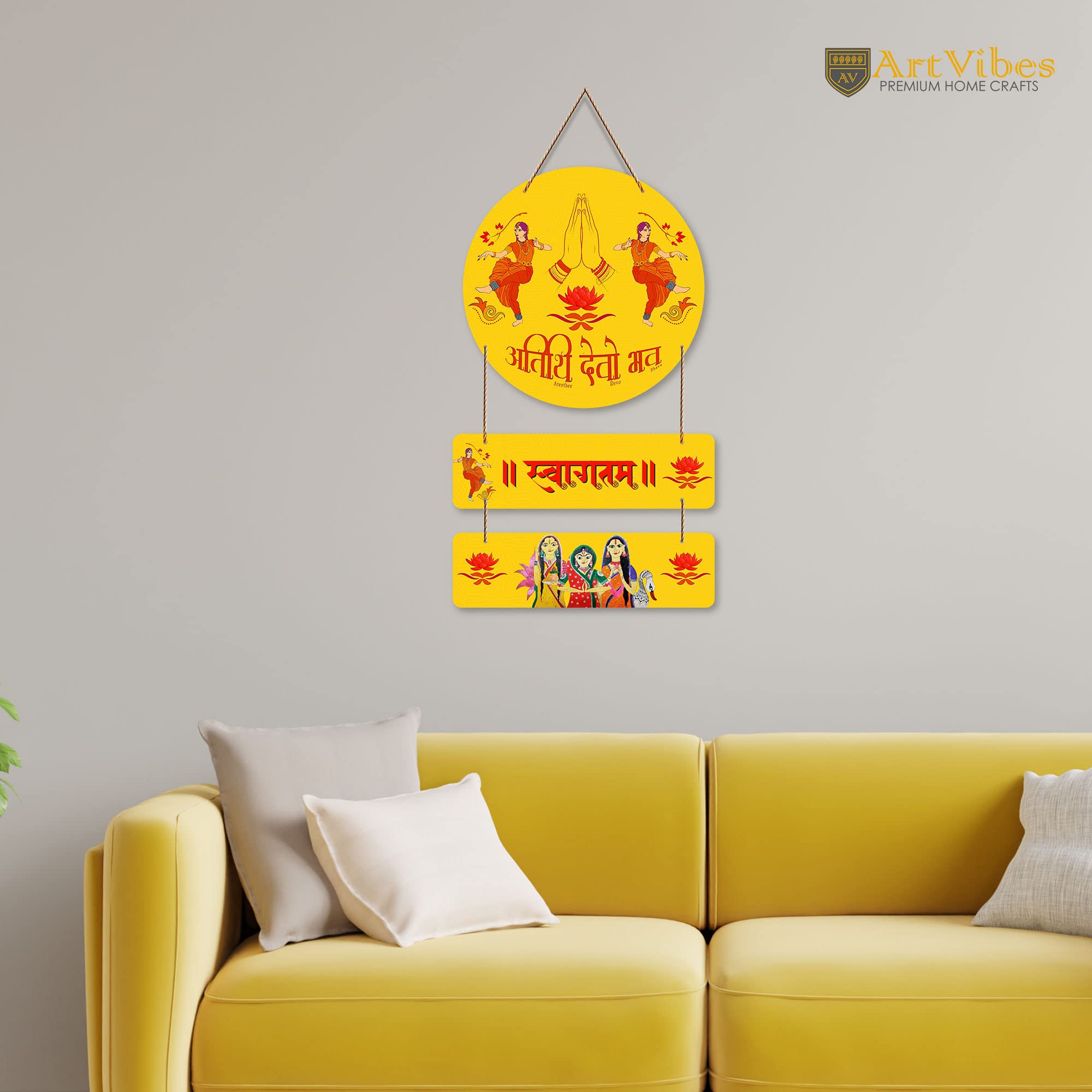 Artvibes Welcome Quote Wooden Wall Hanger | Gifts | Bedroom | Decoration Items for Home | Mdf Wall Decoration for Living Room |