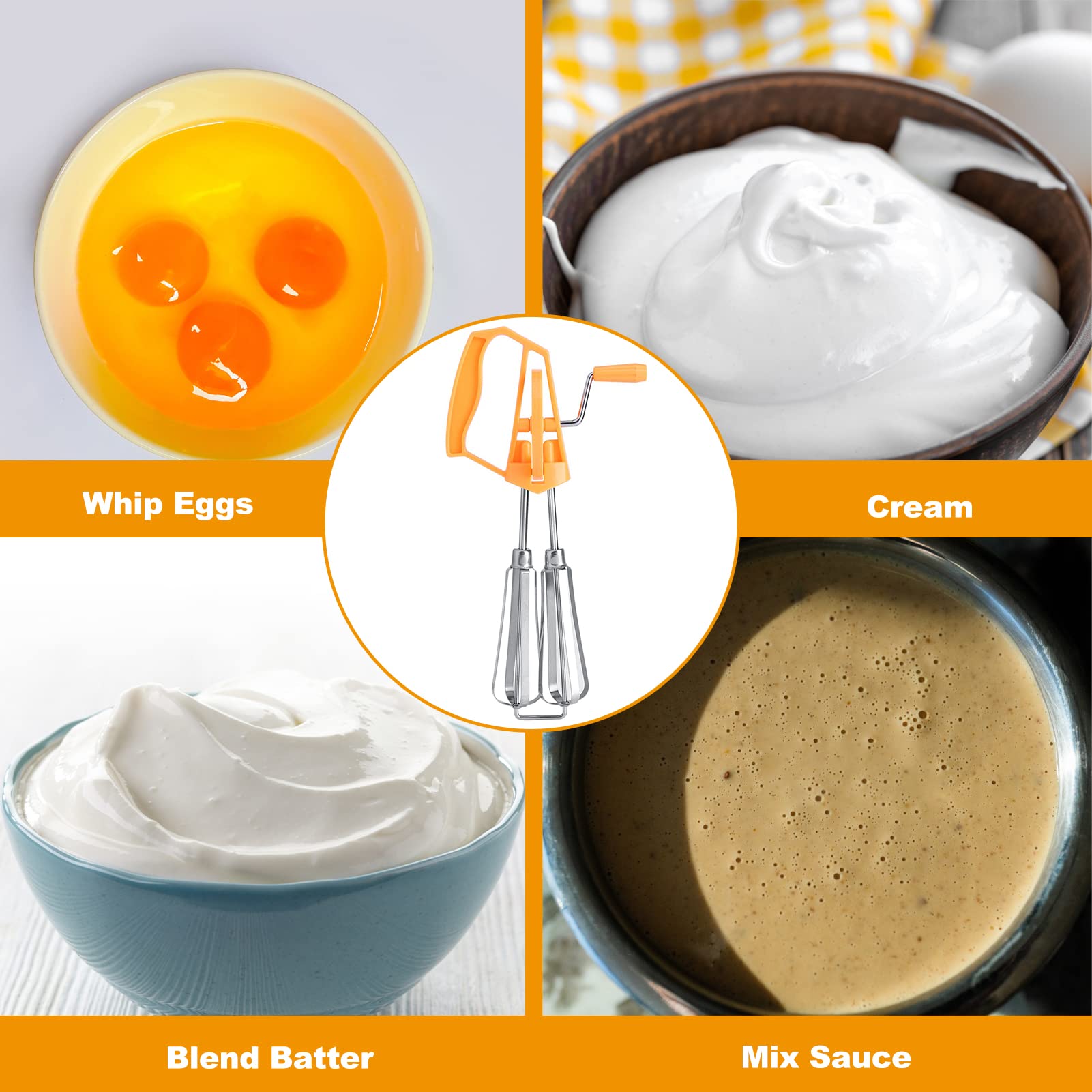 Stainless Steel Egg Whisk, Rotary Hand Crank Whisk Blender, Versatile Tool For Egg Beater, Milk Frother, Hand Push Mixer Stirrer