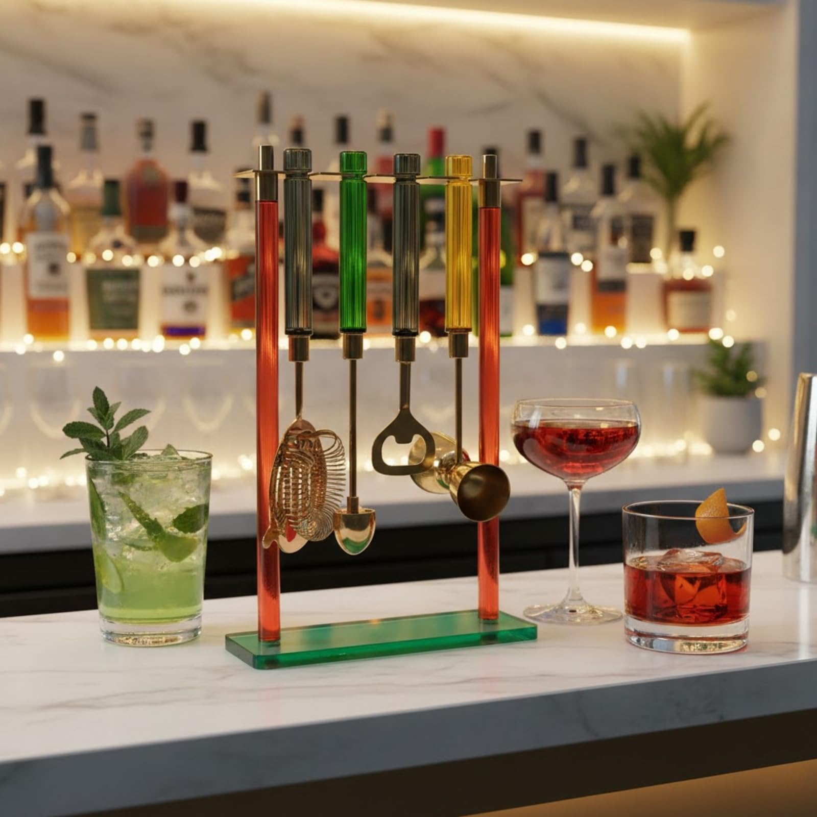 5-PC Gold Bartender Kit with Stand & Color Handles