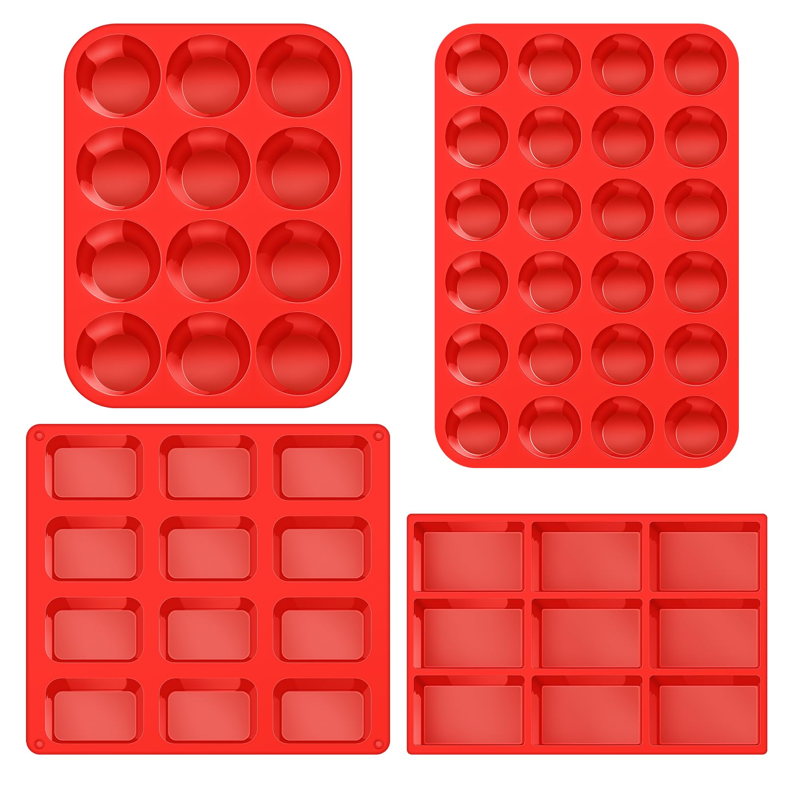 Reallnaive 4 Pcs 9 Cups/12 Cups Silicone Muffin Pan for Baking Nonstick Square/round Cupcakes Pan Regular Size Silicone Bakeware
