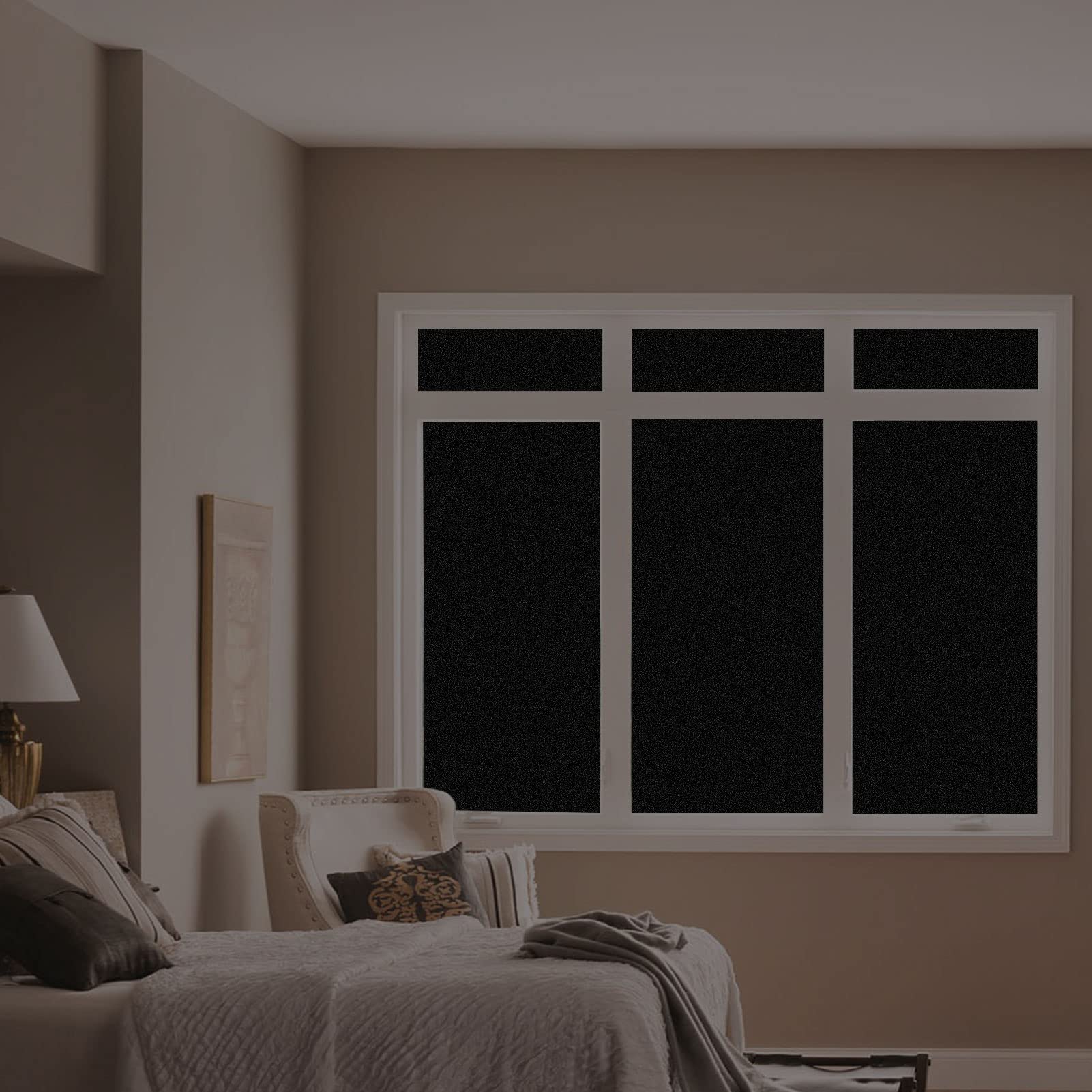 Total Blackout Window Privacy Film Day and Night 100% Light Blocking Static cling Room Darkening Window Tint Black Door Stickers for Home Office  No glue Anti-UV (Frosted-Black  175 Inch x 78 Feet)