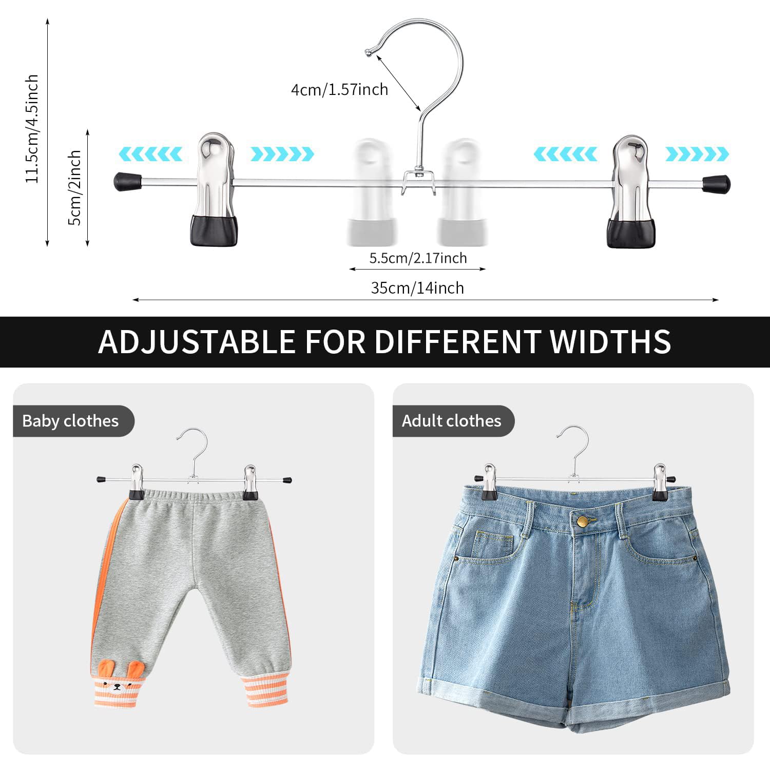 Cimlord 30 Pack Pants Hangers With Clips Skirt Hangers For Women Shorts Hangers Heavy Duty Metal Clothes Hanger For Closet Space