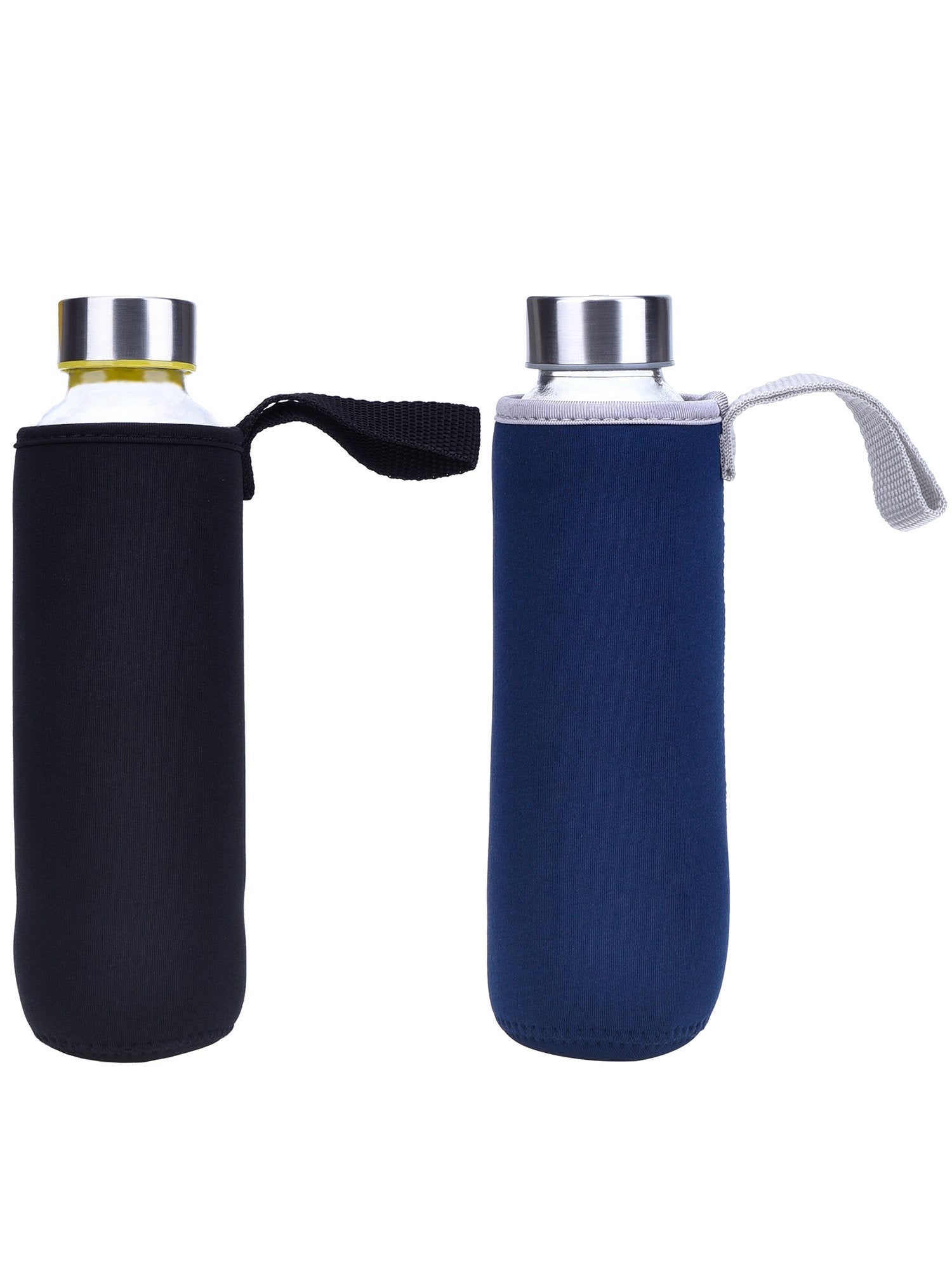 Mudder 2 Pieces Water Bottle Sleeve Neoprene Carrier Nylon Bottle Sleeve for 19.4 oz Glass Water Bottle  550 ml (Black and Navy Blue)