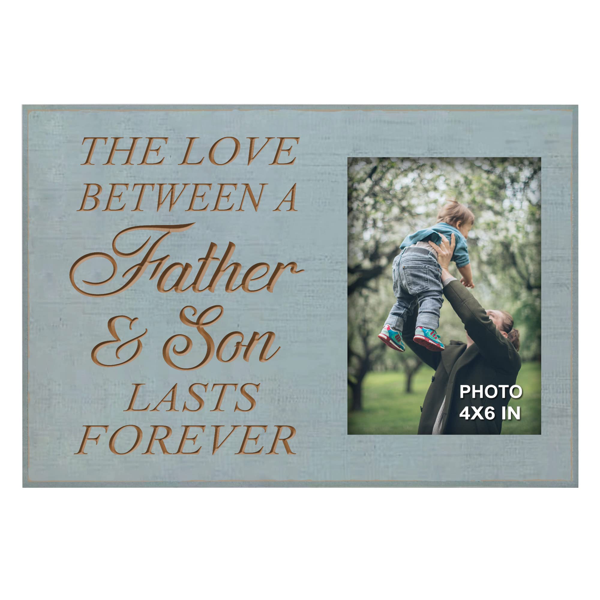 Yudarte Dad Gifts from Son - The Love Between a Father and Son Lasts Forever - Engraved Wood Picture Frame Holds 4x6 Inches Phot