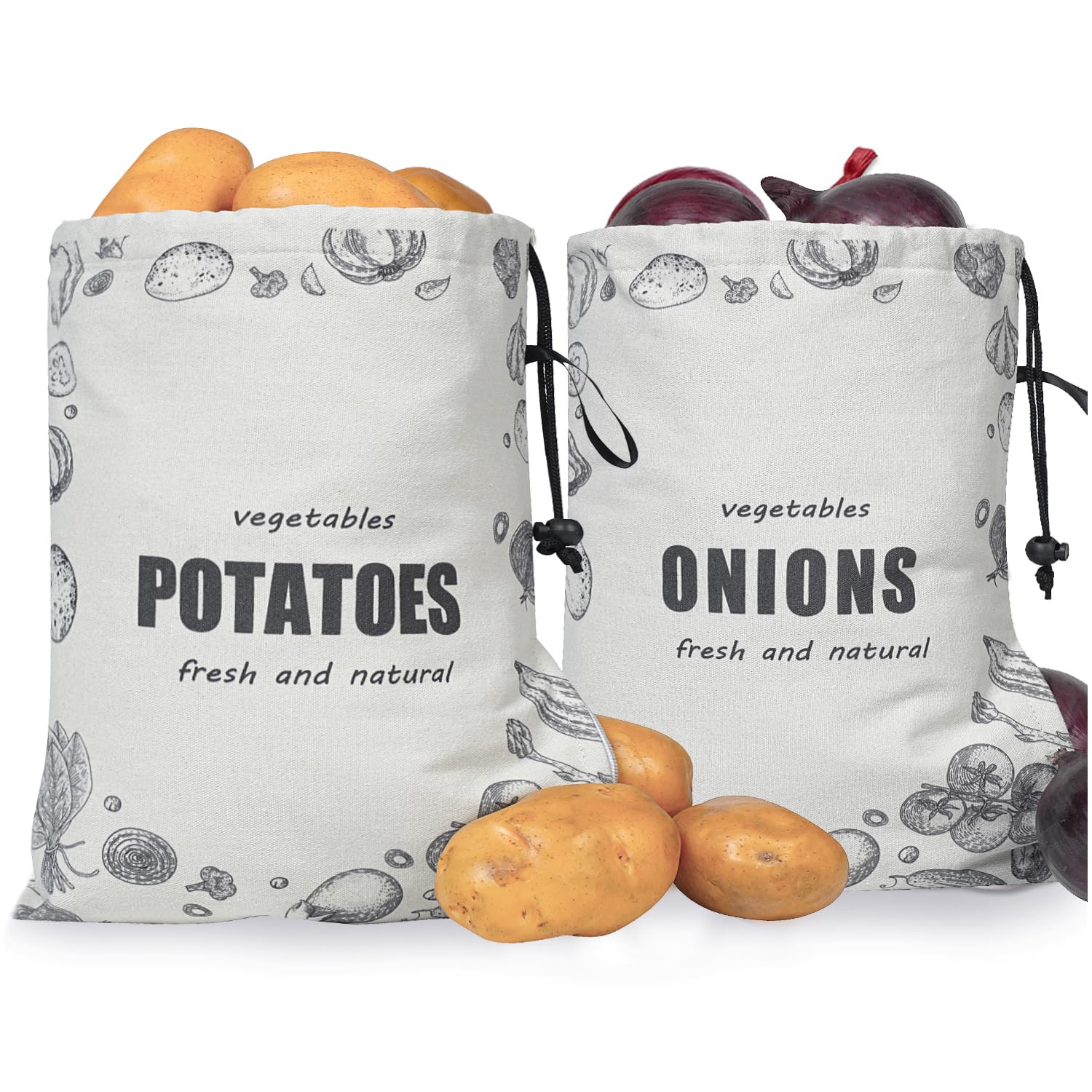 TOGETRUE Potato Onion Storage Bag, Washable Canvas Onion and Potato Storage Bag, Drawstring Garlic Onions Potatoes Keeper with S