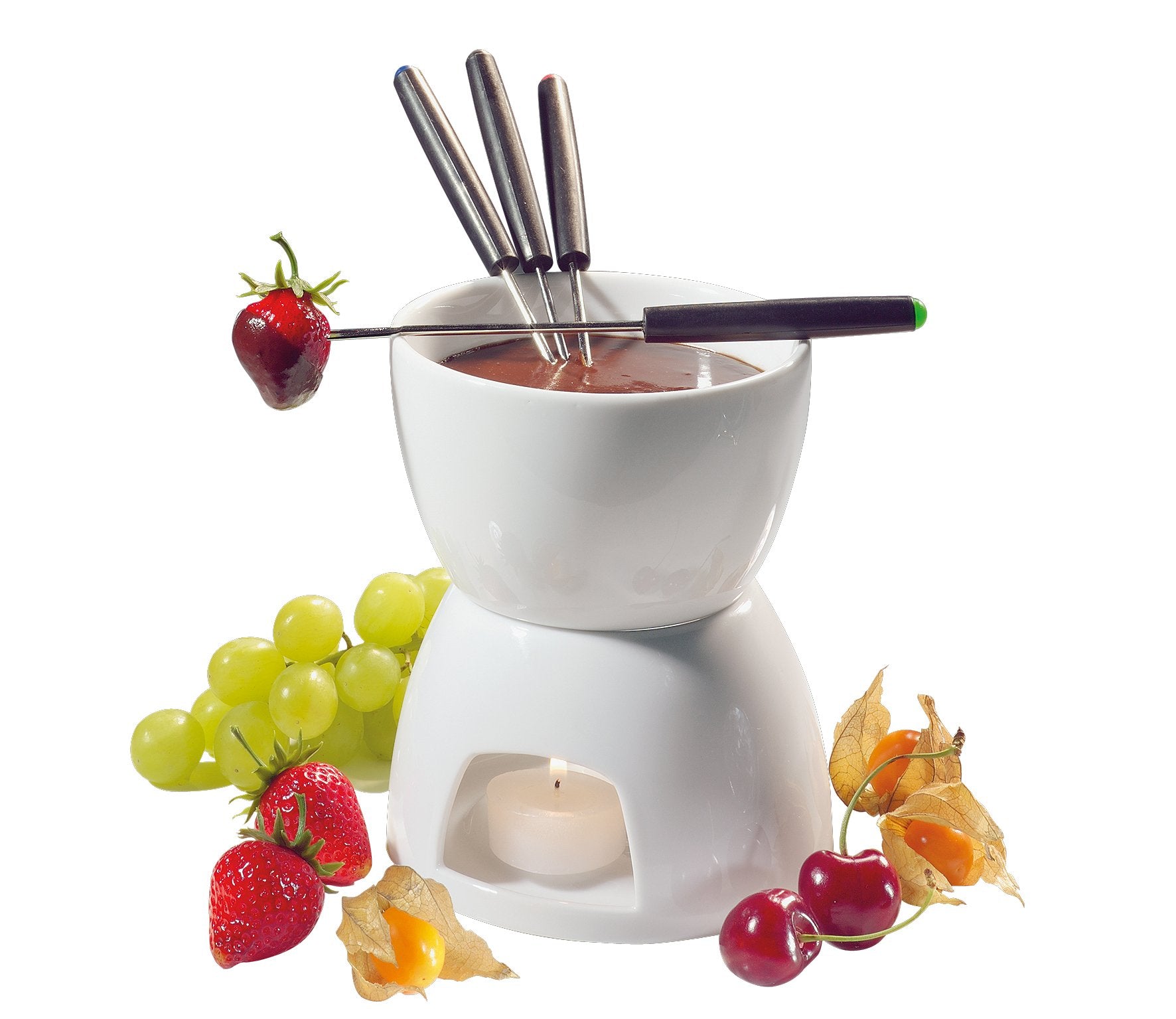 Cilio Porcelain Chocolate Fondue Set, White, 5-Inch By 10-Inch