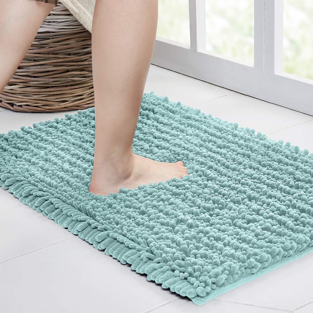 Walensee Bathroom Rug Non Slip Bath Mat (24X17 Inch Spa Blue) Water Absorbent Super Soft Shaggy Chenille Machine Washable Dry Ex