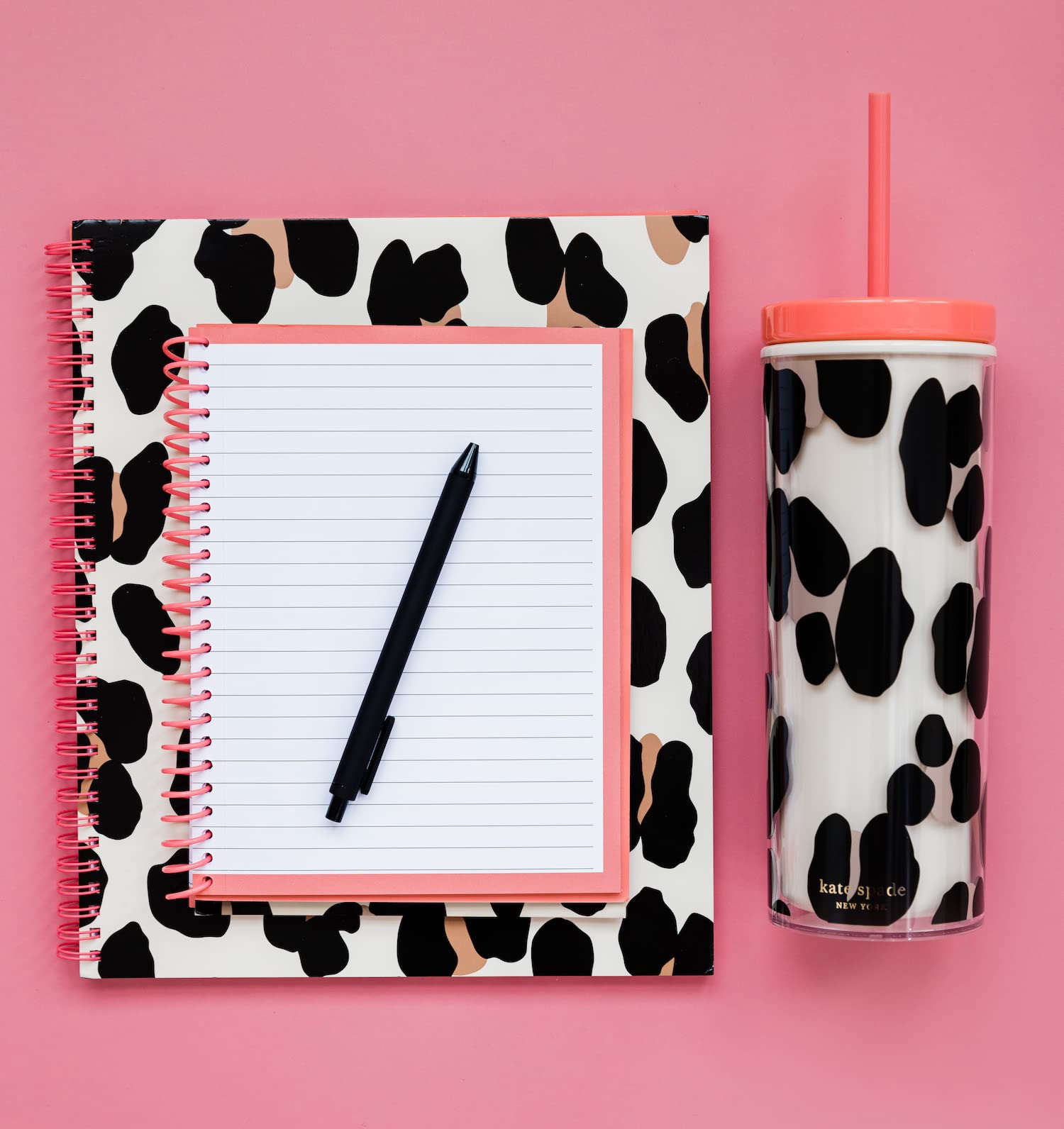 Kate Spade New York Insulated Tumbler With Reusable Straw, Leopard Print 24 Ounce Acrylic Travel Cup With Lid, Forest Feline