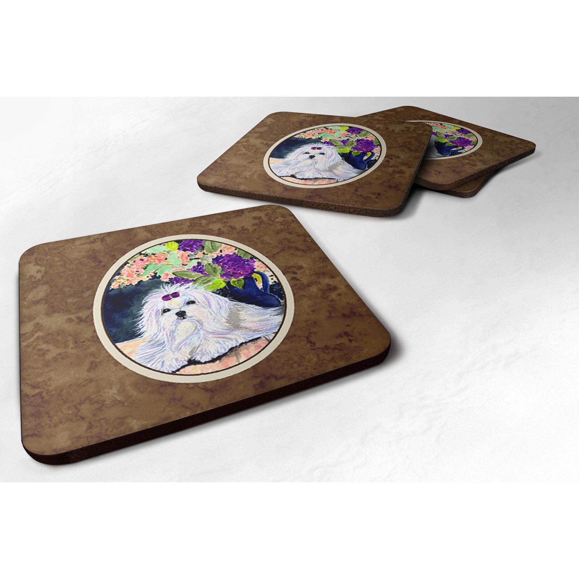 Carolines Treasures Maltese Foam Coasters (Set of 4), 3.5 H x 3.5 W, Multicolor