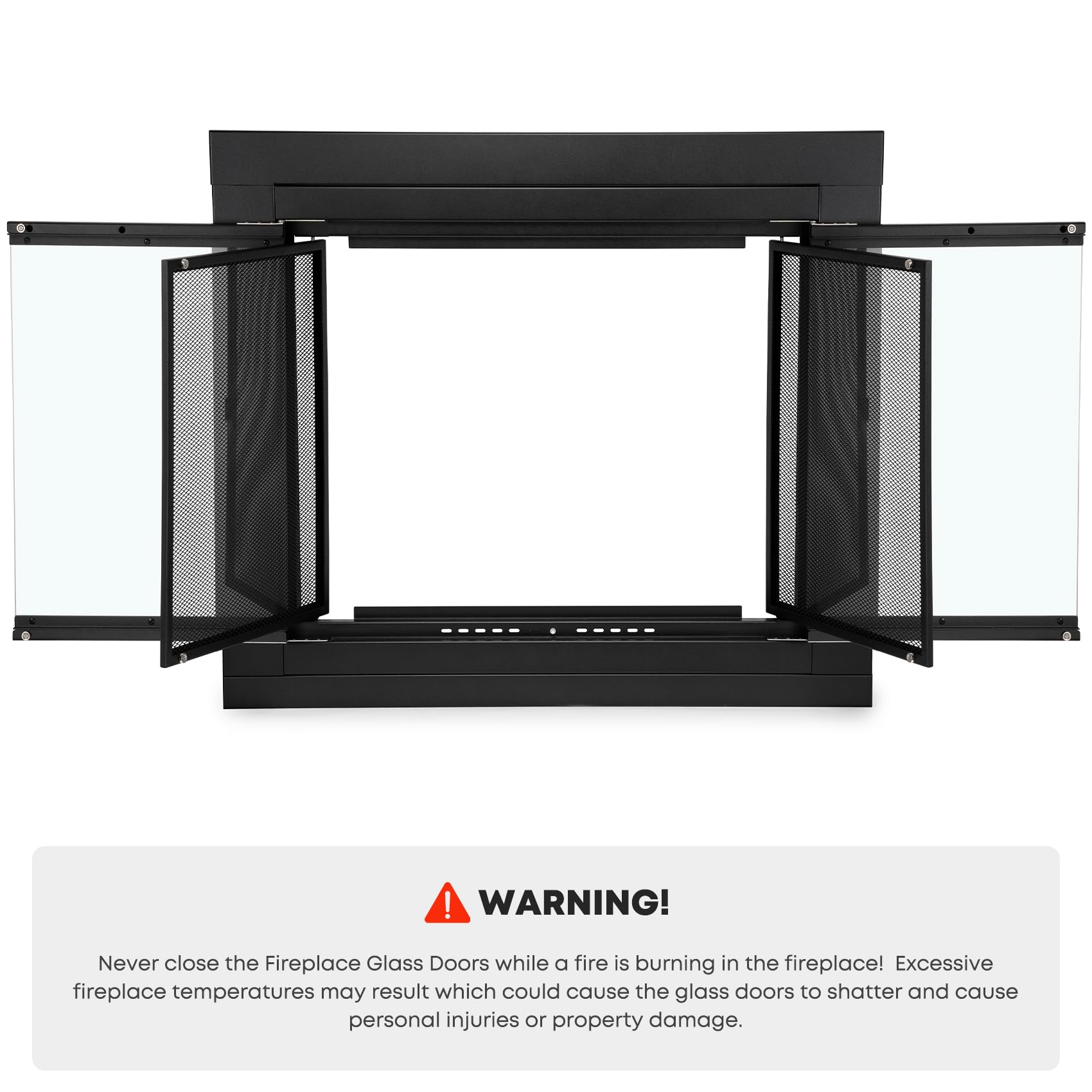 Stanbroil Fireplace Glass Door Screen, Black, Medium Size, Iron, Model Q025-CD-M-BK, Decorative Fireplace Accessory