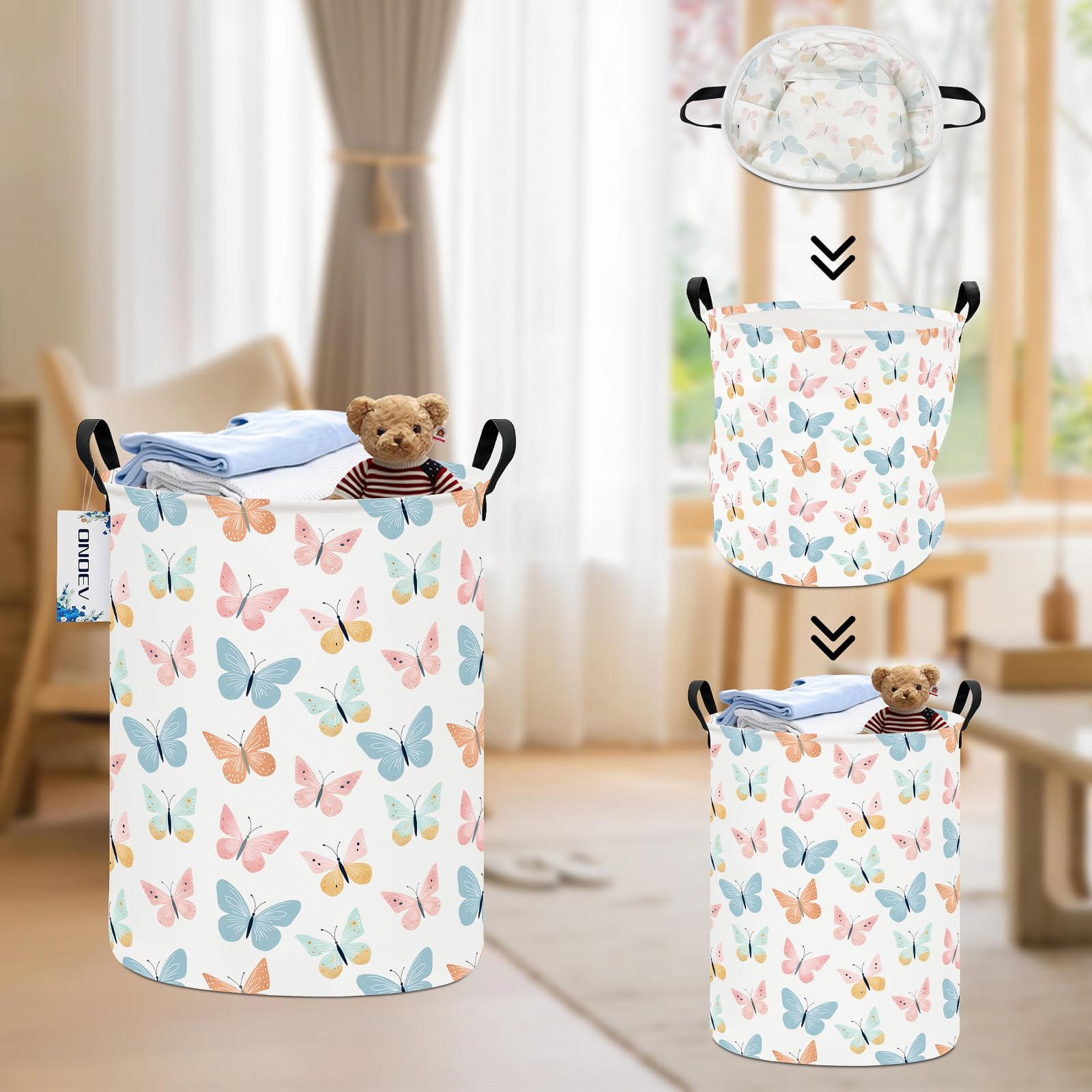 Onoev Round Waterproof Laundry Basket,Laundry Hampers With Handle,Gift Basket,Suitable For Children'S Room And Toy Storage (Colo
