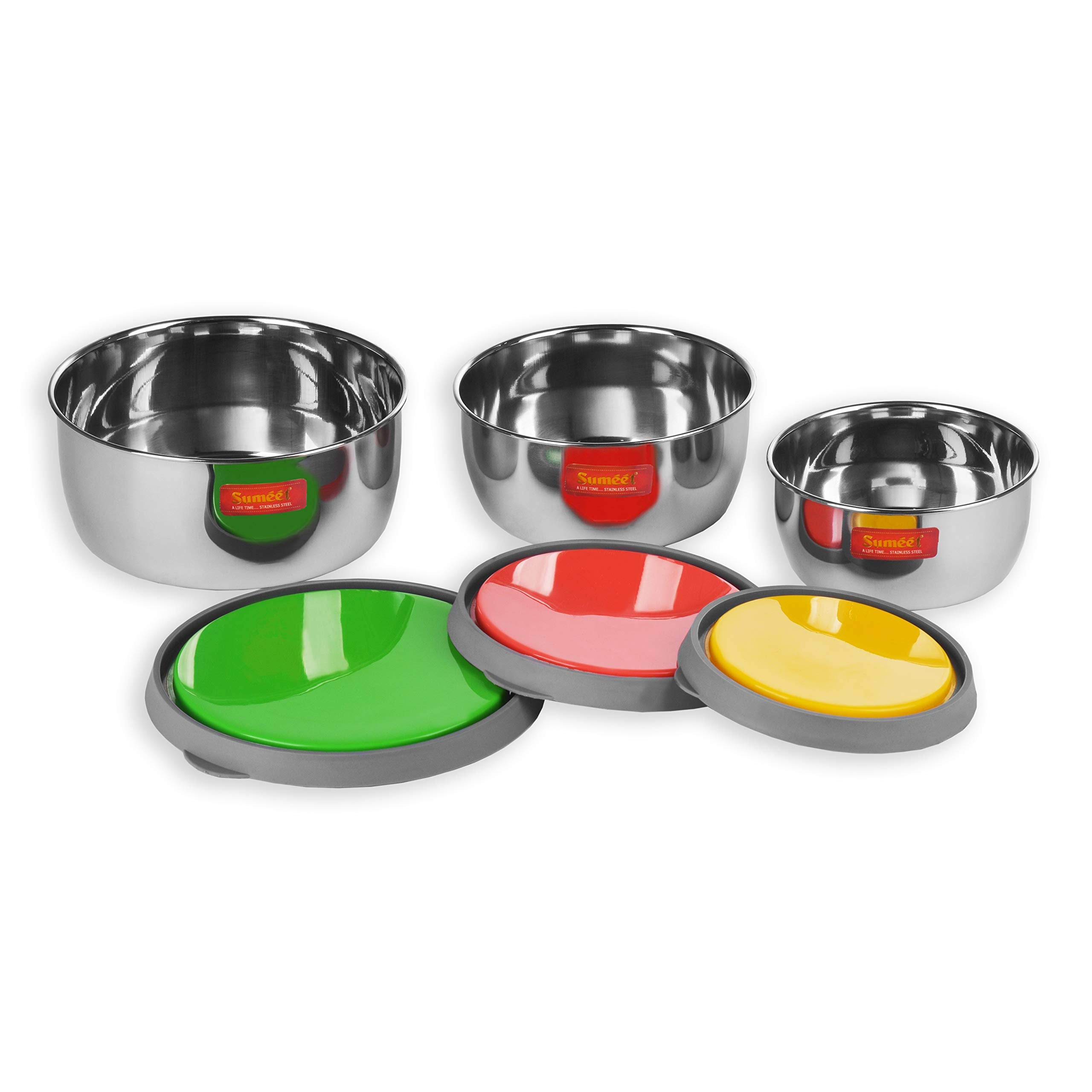 Sumeet Stainless Steel Modena Food Storage Airtight & Leak Proof Containers Set Of 3 Pc (400 Ml, 500 Ml & 800 Ml)