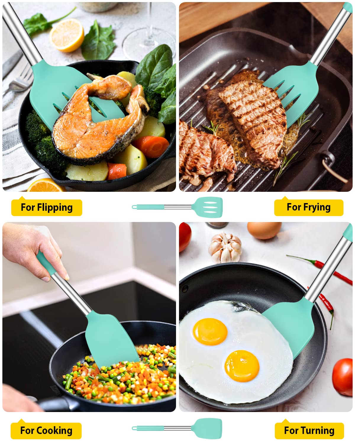 Pack Of 2 Silicone Solid Turner,Non Stick Slotted Kitchen Spatulas,High Heat Resistant Bpa Free Cooking Utensils,Ideal Cookware