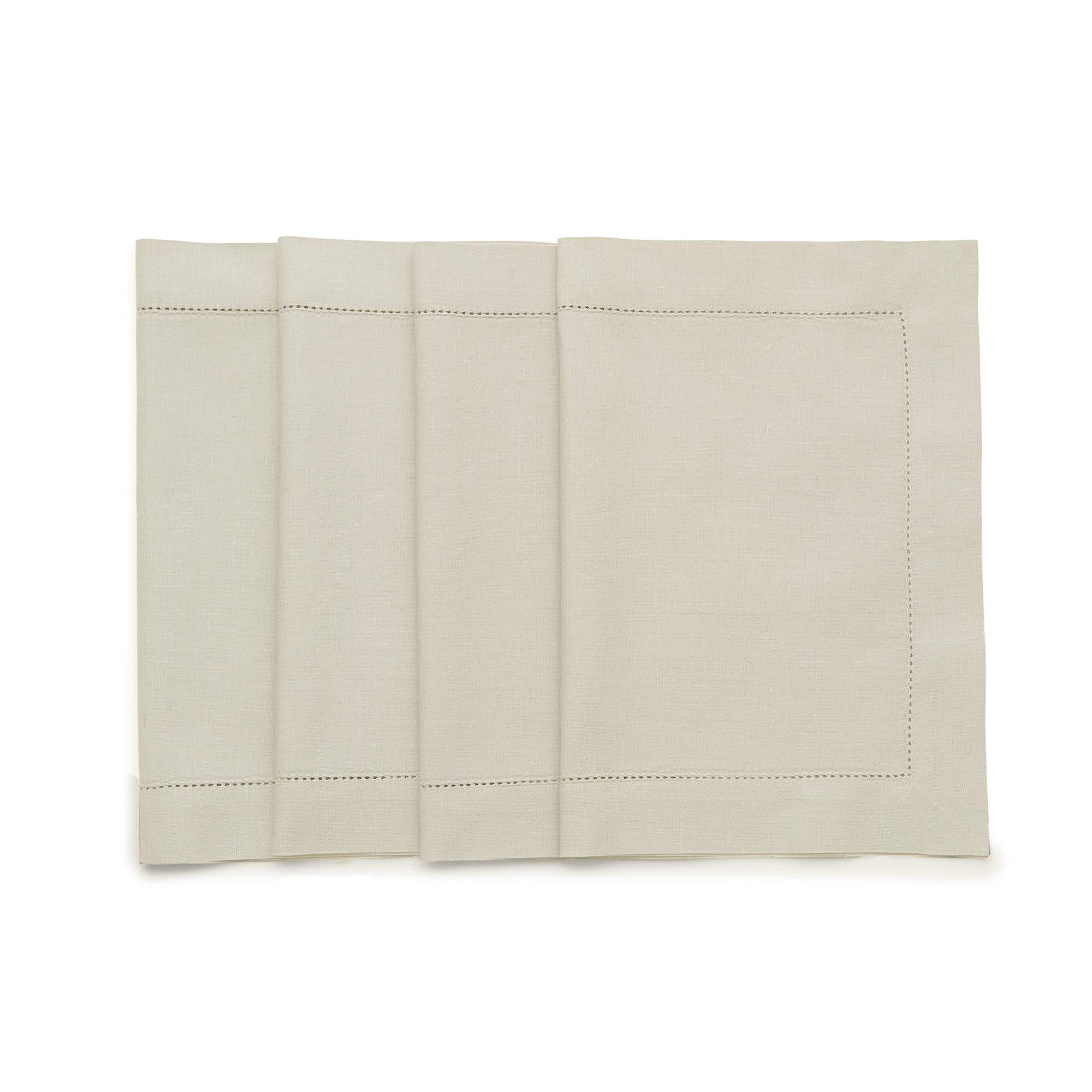 Solino Home Linen Placemats 19'' L X 14'' W Inch - Cotton Linen Hemstitch Cloth Placemats Set Of 4 - Washable Fabric Place Mats