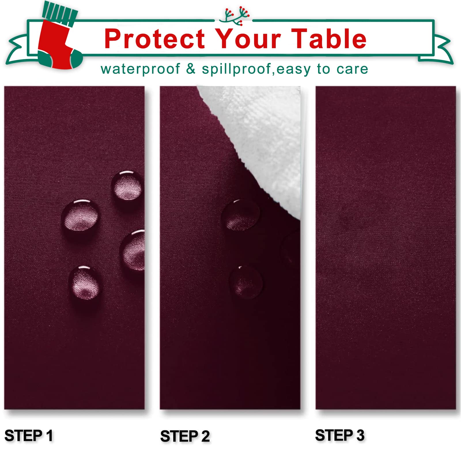 Hiasan Burgundy Rectangle Tablecloth - Waterproof Washable Polyester Christmas Fabric Table Cloth For Party, Wedding, Banquet An