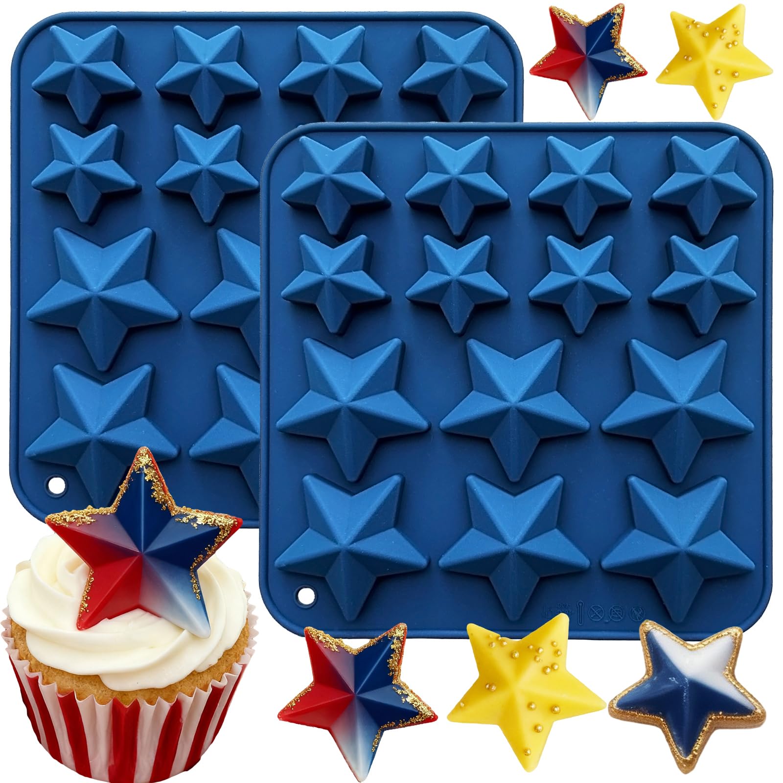 2Pack Star Chocolate Mold 14 Cavitie Bite Size Candy Silicone Baking Molds Star Shape Gummy Jello Pudding Ice Cookie Soap Silic