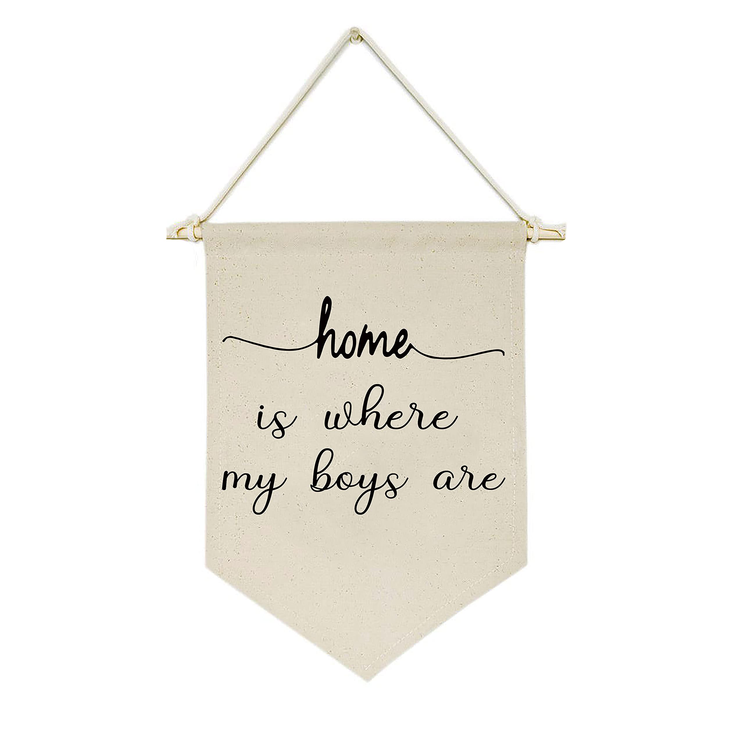 Home Decor For Boys Kids Nursery Room Front Door - Canvas Hanging Flag Banner Wall Sign Decor - Home Is Where My Boys Are - Rust
