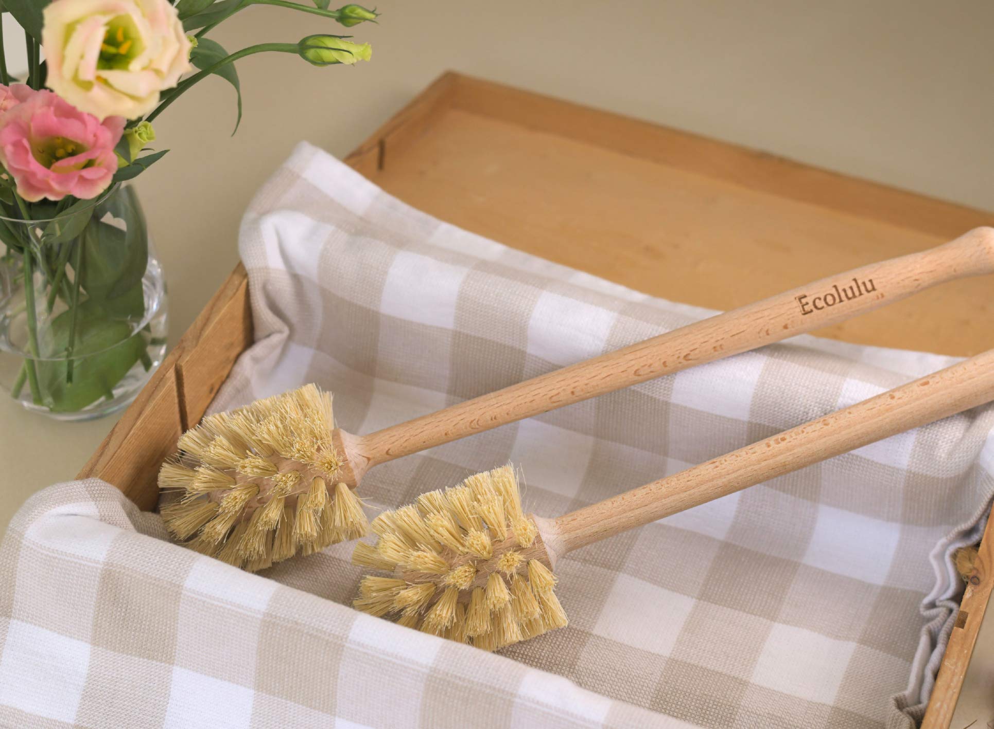 Ecolulu Eco Friendly Toilet Brush, 2 Pack Wood Toilet Brush Made Of Beechwood, Strong Hemp Bristles With 360 Cleaning Power, Bio