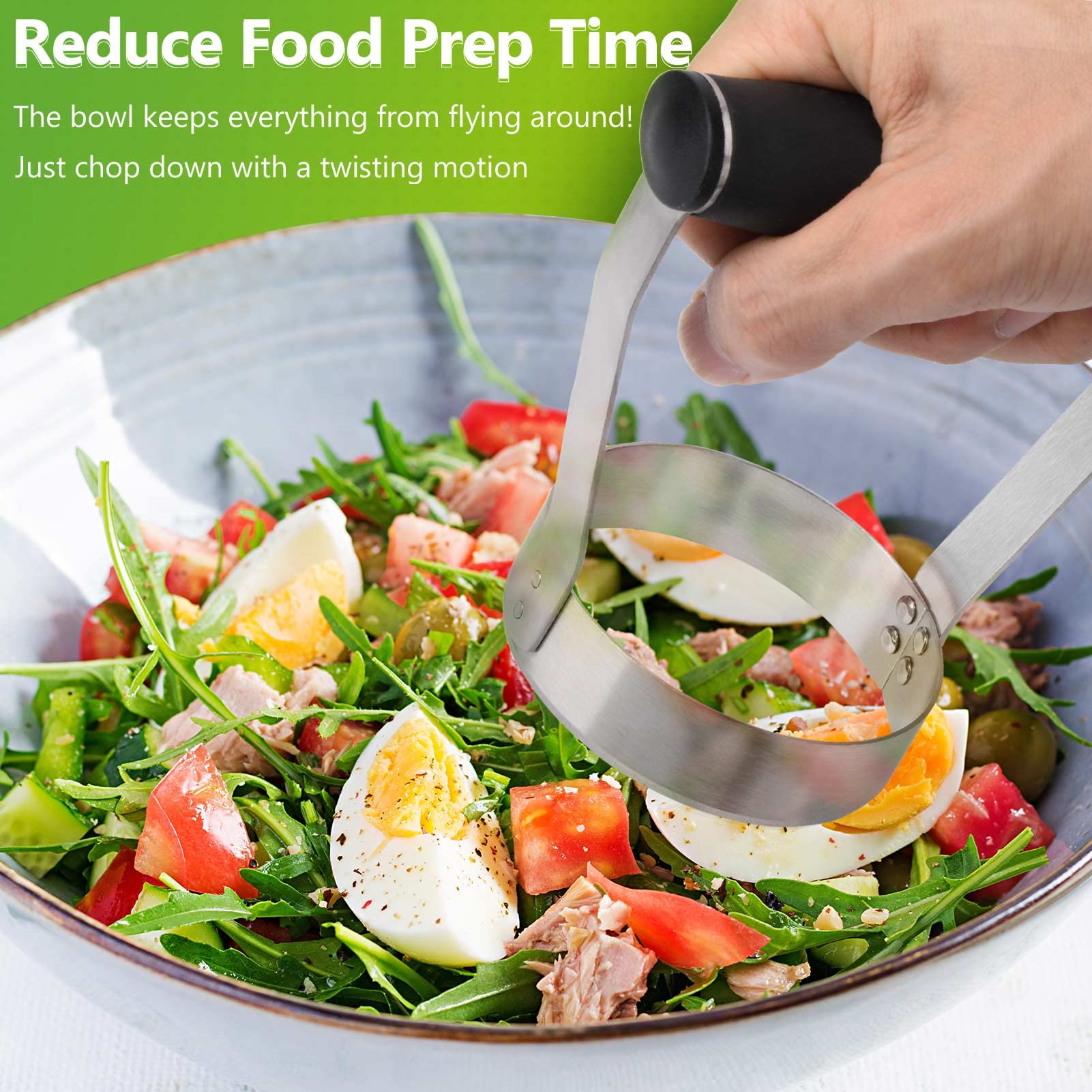 Hulisen Plain Edge Food Chopper, 3 Inch Manual Hand Chopper Dicer, Stainless Steel Round Handheld Food Cutter With Grip Handle,