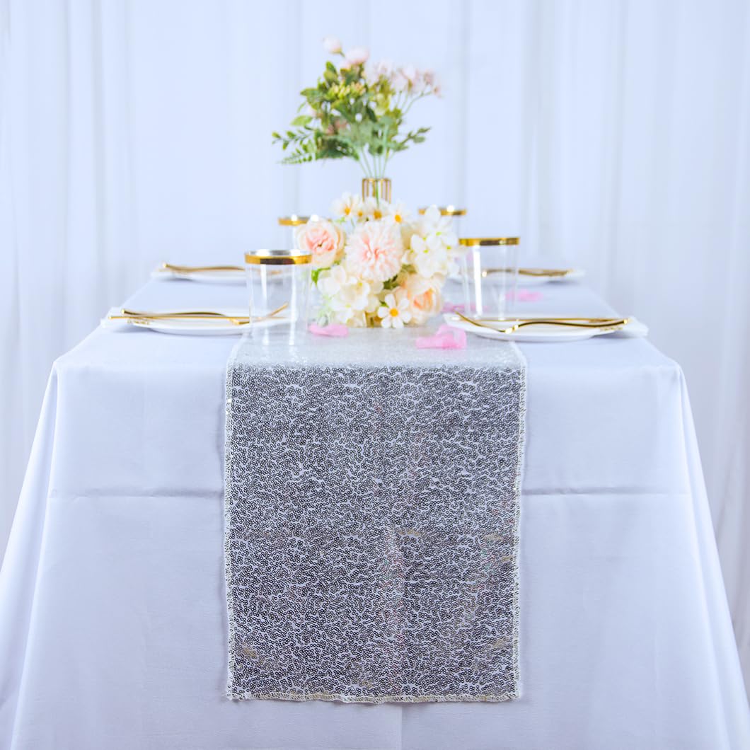 Silver Sequin Table Runners 12X108 Inches Thanksgiving Table Runner Set Of 2 Silver Glitter Table Runner Holiday Celebration Par