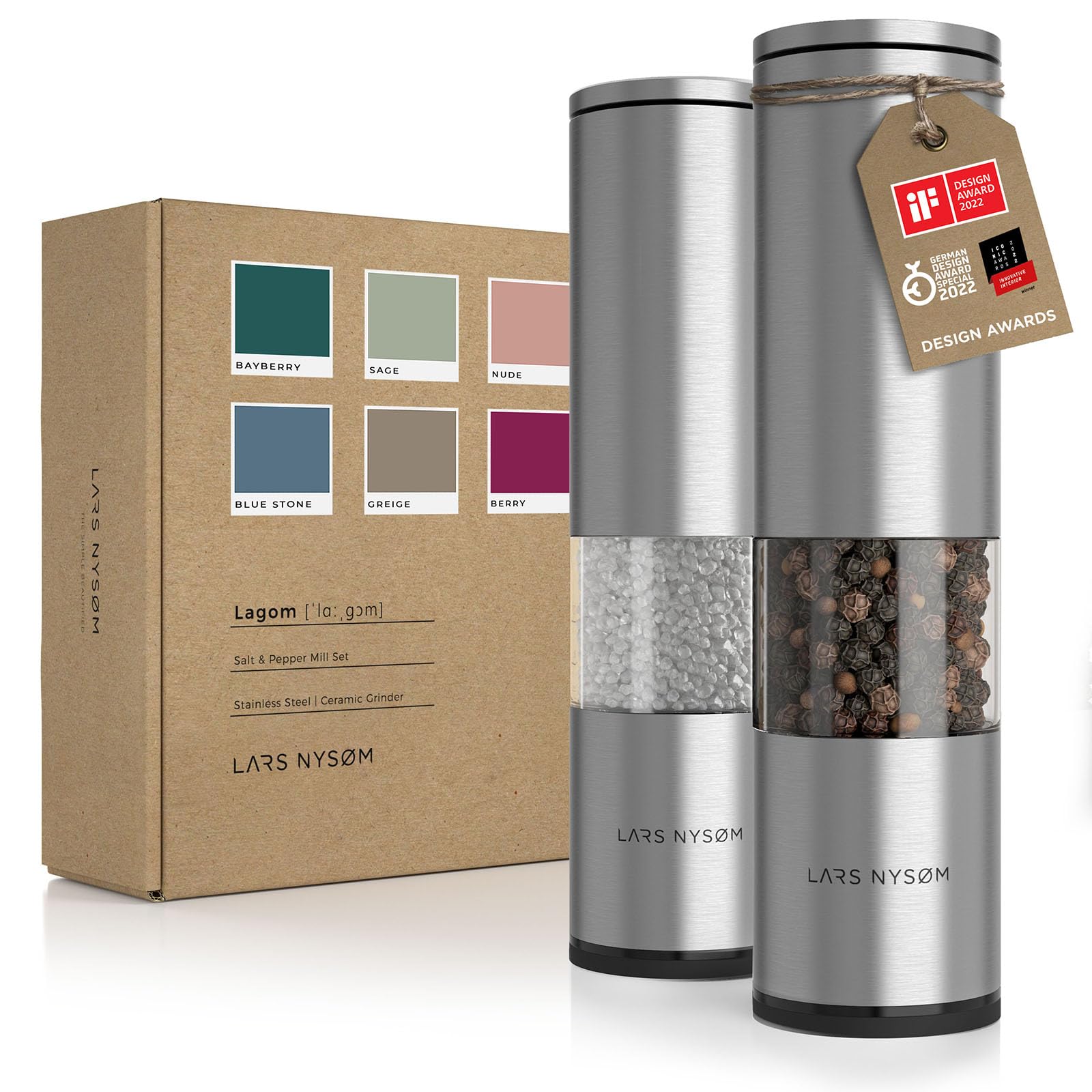 Lars Nysam Salt And Pepper Mills Set Stainless Steel With Adjustable Ceramic Grinder 2 Pieces I Design Spice Mills Set Manual (S