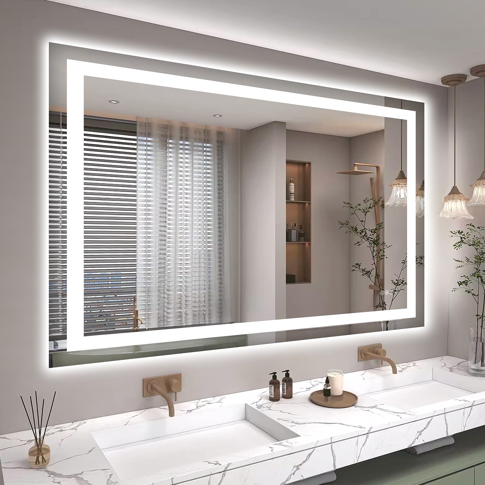 Hivone 48X36 LED Bathroom Mirror with Lights, Anti-Fog, Dimmable, Backlit + Front Lit, Smart Bathroom Vanity Mirror, Memory Func
