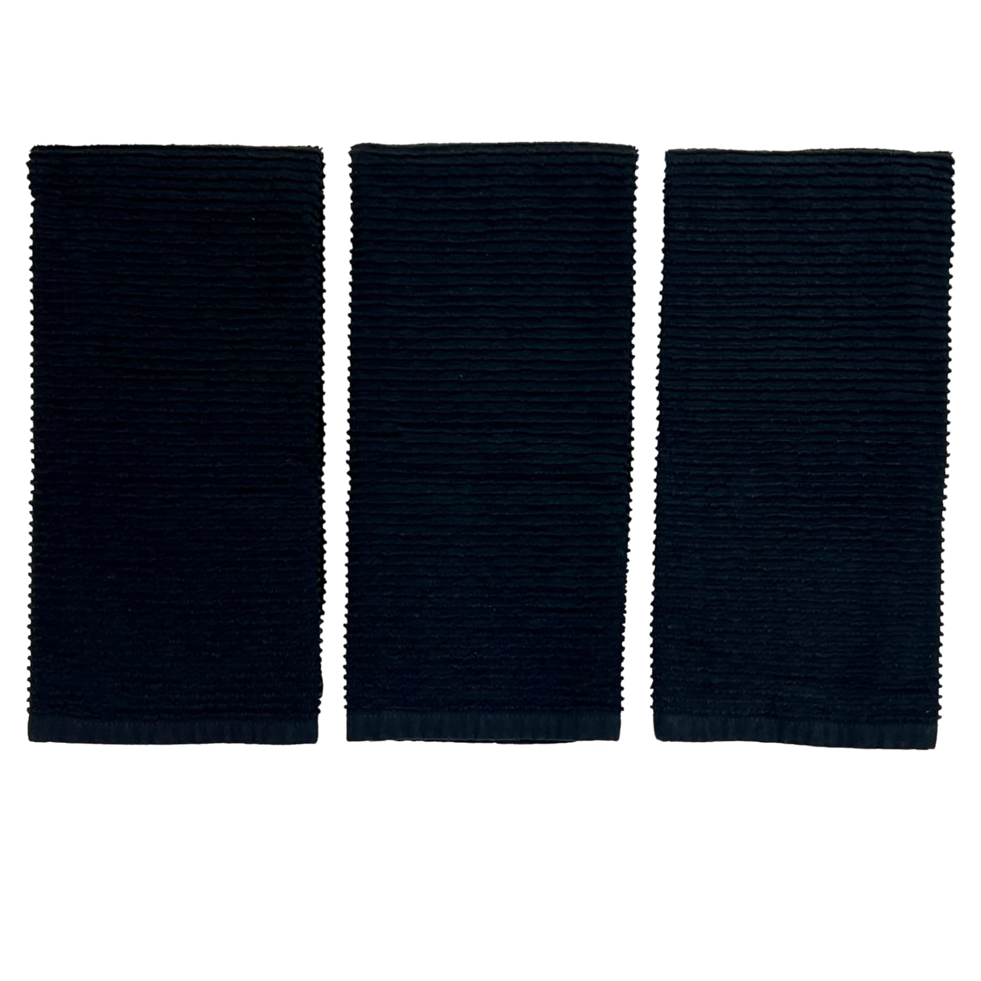 Serafina Home Oversized Solid Color Black Kitchen Dish Towels: 100% Cotton Cloth Soft Cleaning Drying Absorbent Ribbed Terry Loo