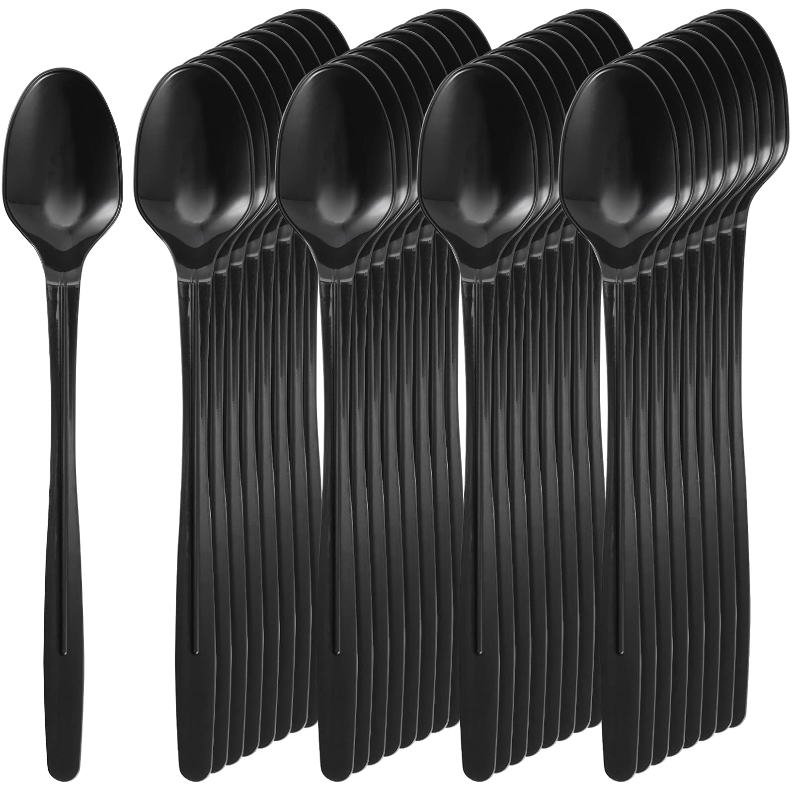Jeuihau 400 Pcs 8 Inches Individually Wrapped Plastic Spoons, Disposable Soda And Sundae Spoons With Long Handles, Black Plastic