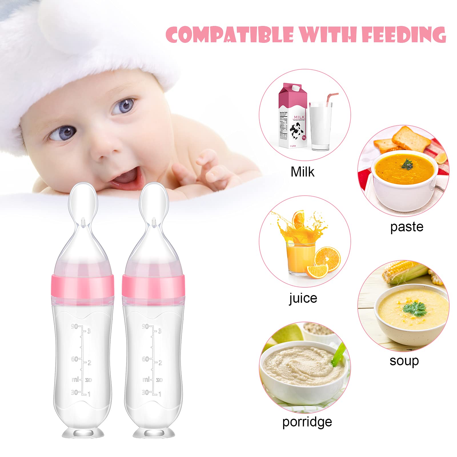 Nuanchu 2 Pieces Baby Spoon Feeder Squeeze Food Feeder Toddler Food Spoon Feeder Dispensing Spoon Suction Cup Design Feeder For