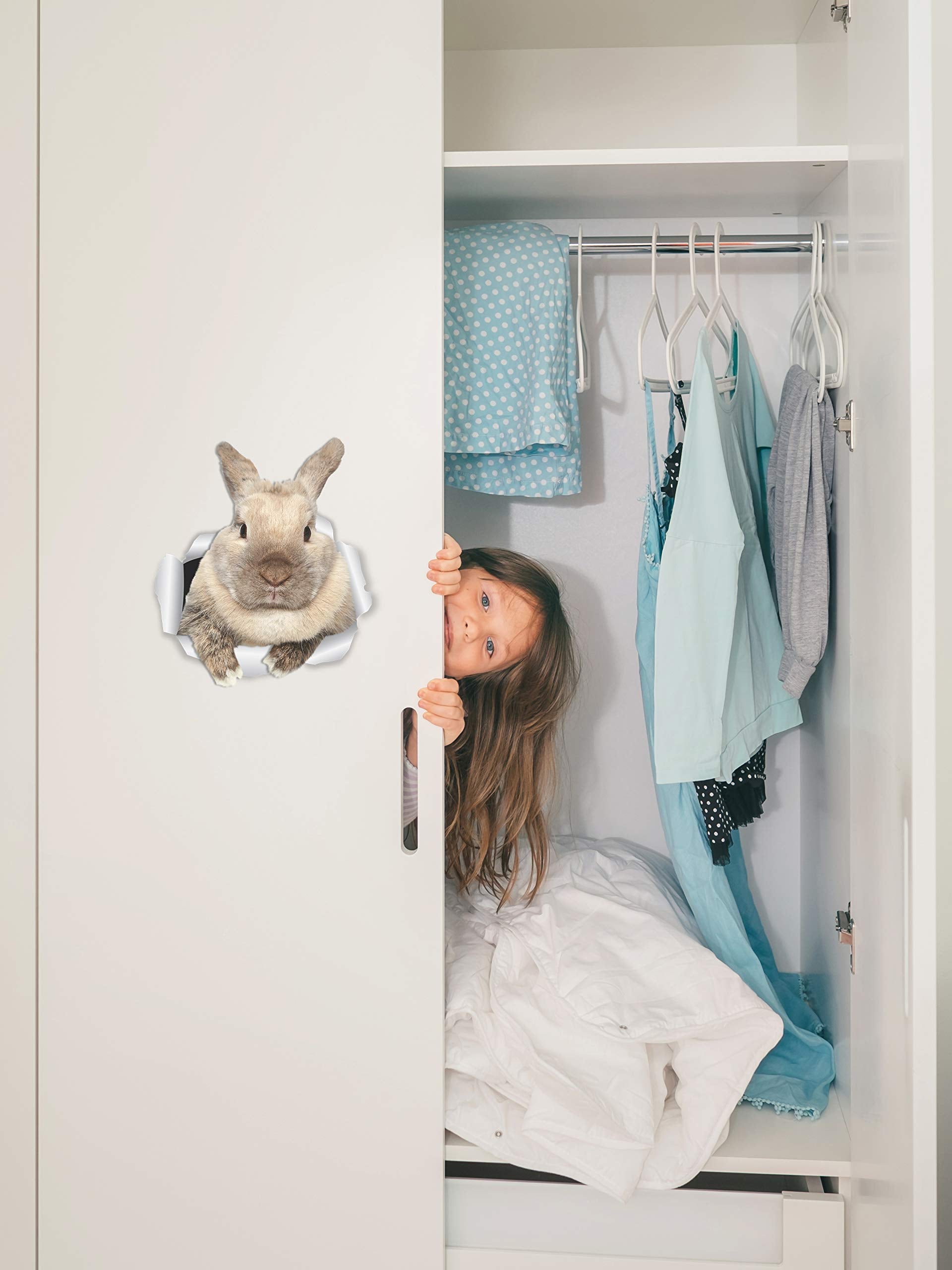 Winston & Bear Rascally Rabbit Wall Decals - Easter Decor - 2 Pack - Bunny Toilet Sticker - 3D Cat Car Window And Bumper Sticker