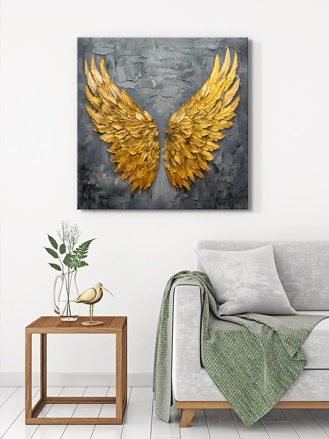 999Store Golden Angel Wings Canvas-Wrapped Painting 24X24 - Inspirational Wall Art(Flp24X240452)