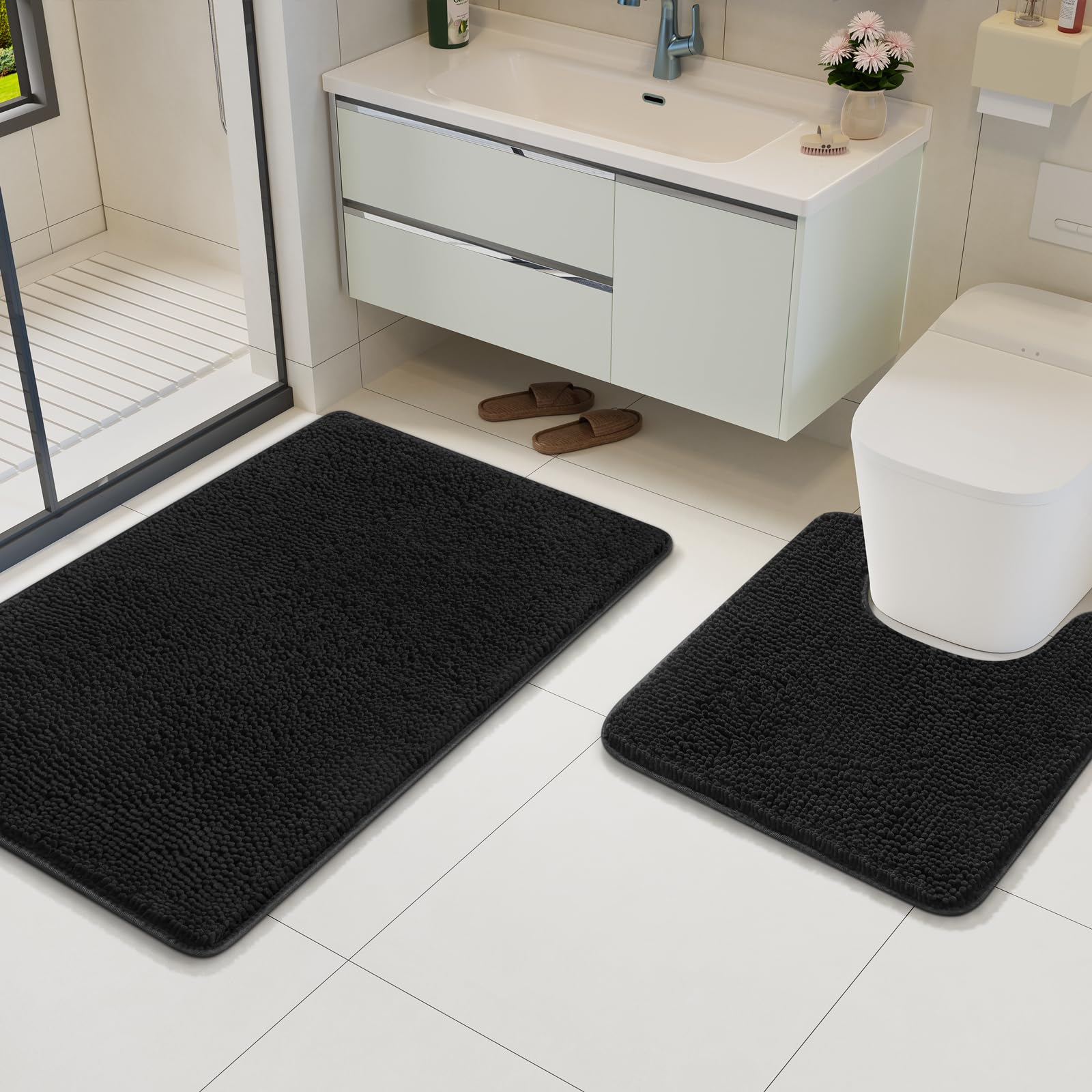 Arogan Bathroom Rug Sets 2 Piece, 20''X20'' U-Shaped Toilet Mat And 21''  34'' Bath Mats Bathroom Floor Set, Machine Washable Ba