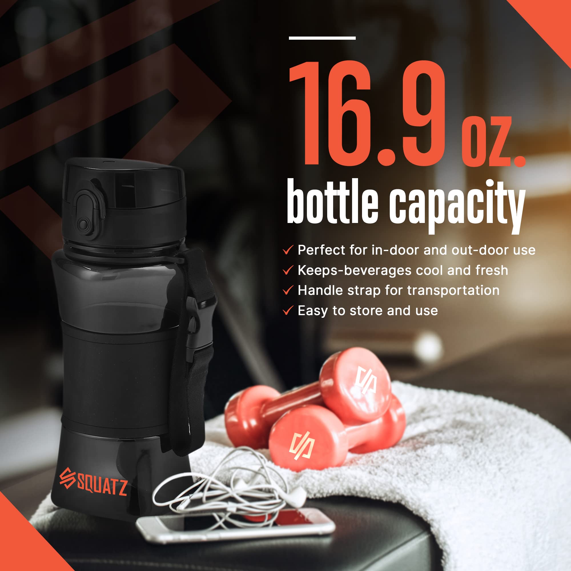 Squatz 17 Oz Poseidon Series Water Bottle For Protein And Fruit Shakes - Premium Quality Wide Mouth Gym Flask Fruit Infuser Stra