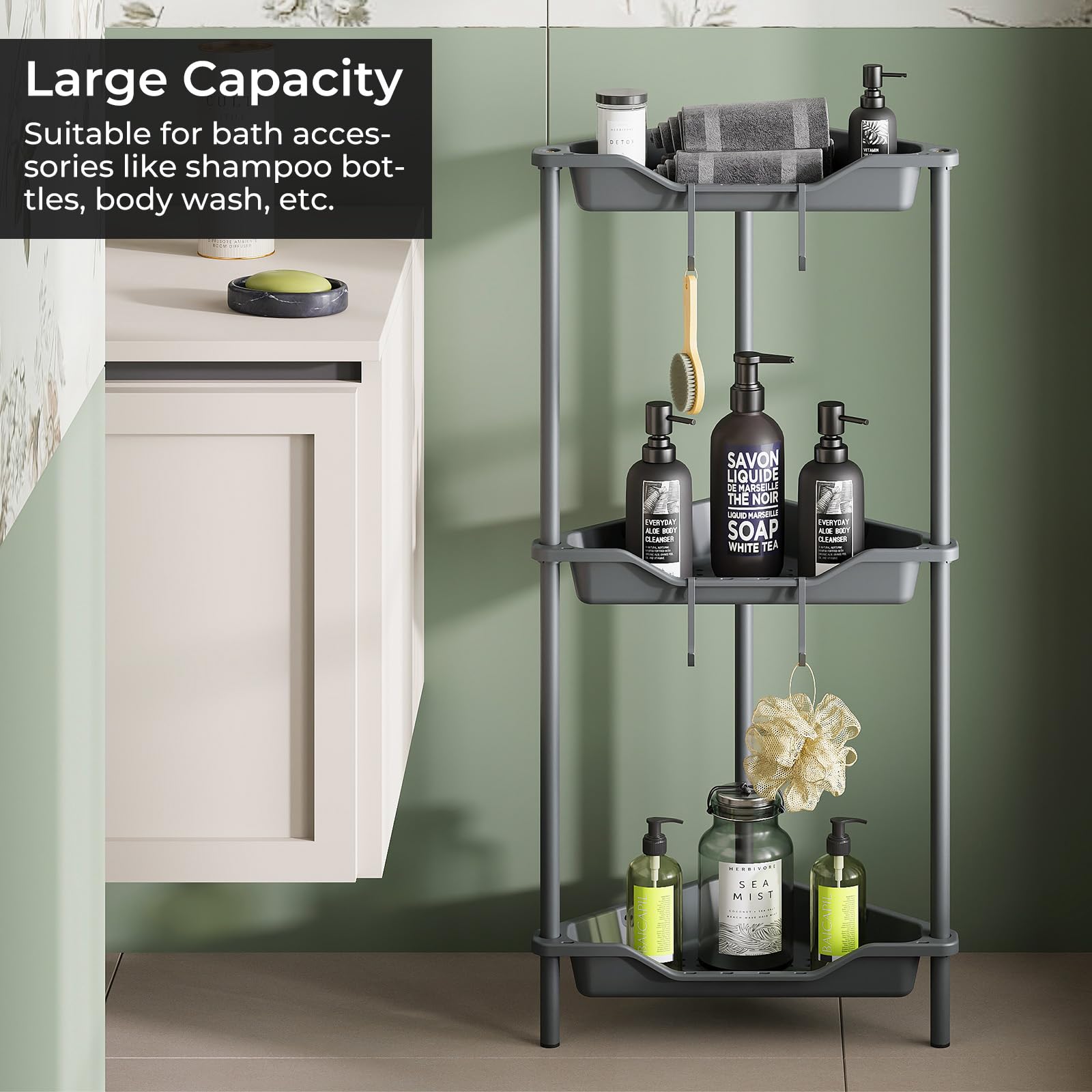 ODesign 3 Tier Corner Shower Caddy Organizer, Metal & Plastic, Gray, Model WP324