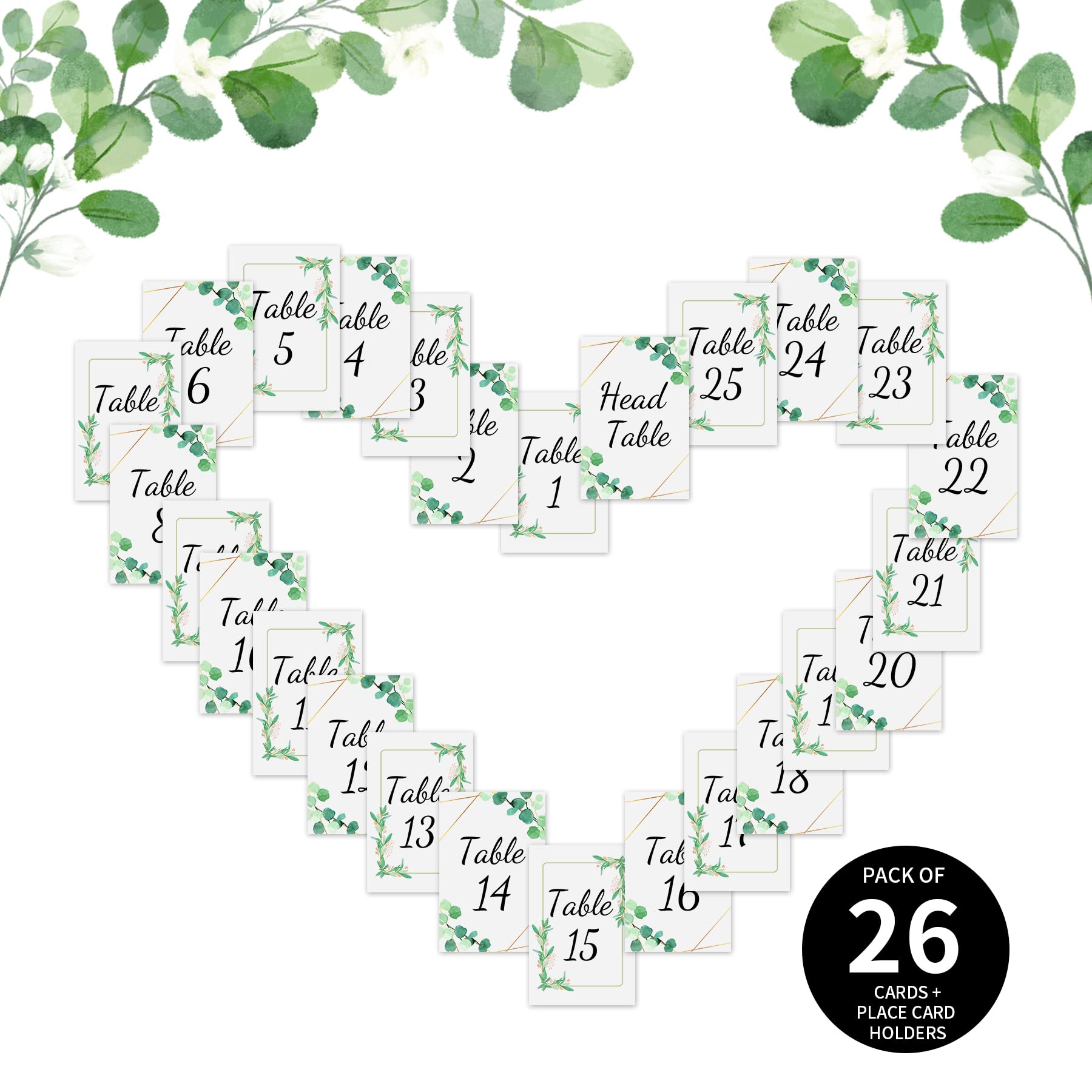 Power Unico Flower Table Numbers 1-25 Plus Head Table Card, Double-Sided 4 * 6In Card Stock With Matched Silver Table Number Hol