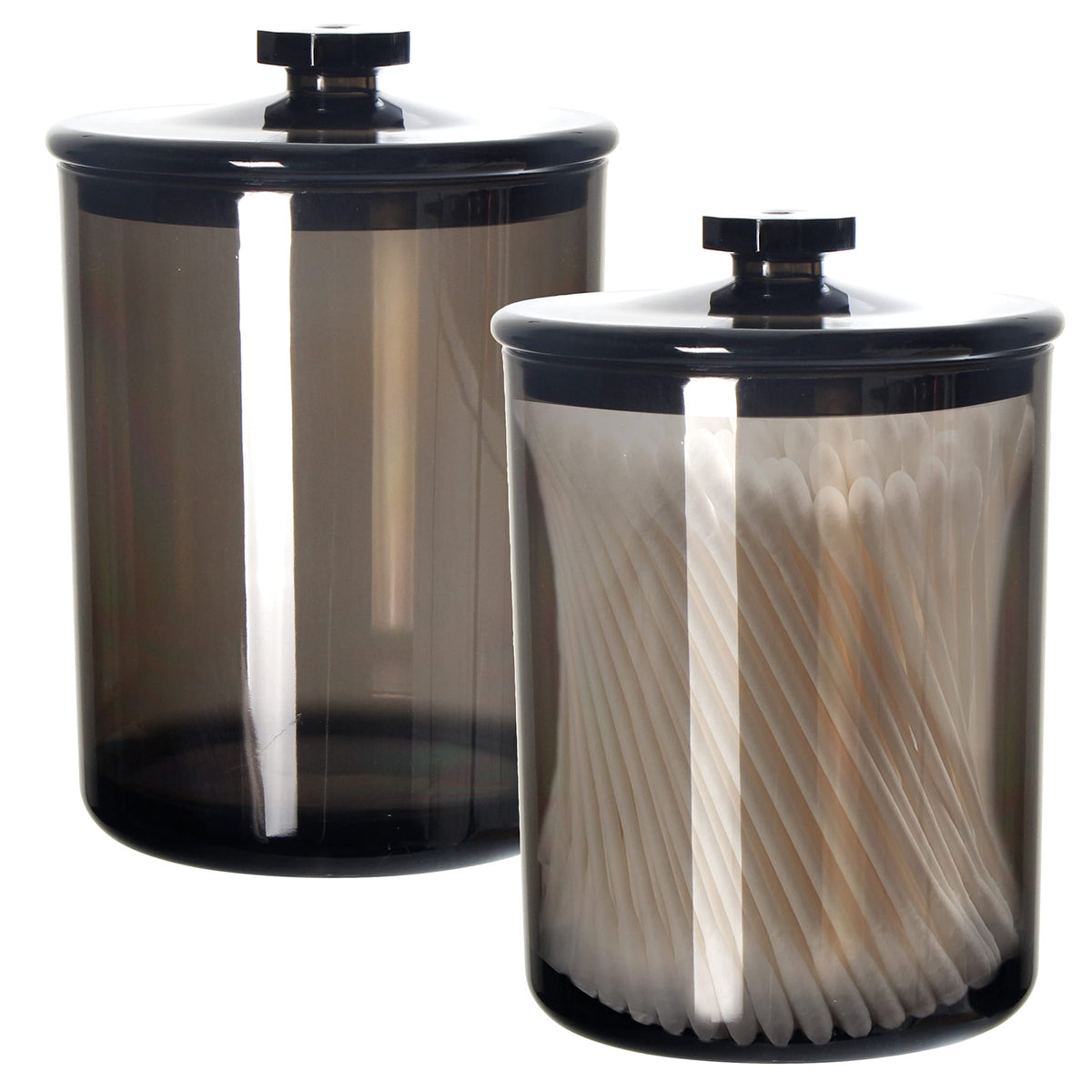 Youngever Black Plastic Apothecary Jars, Qtip Holder, Cotton Swab Holder, Bathroom Vanity Organizer For Cotton Balls, Cotton Pad