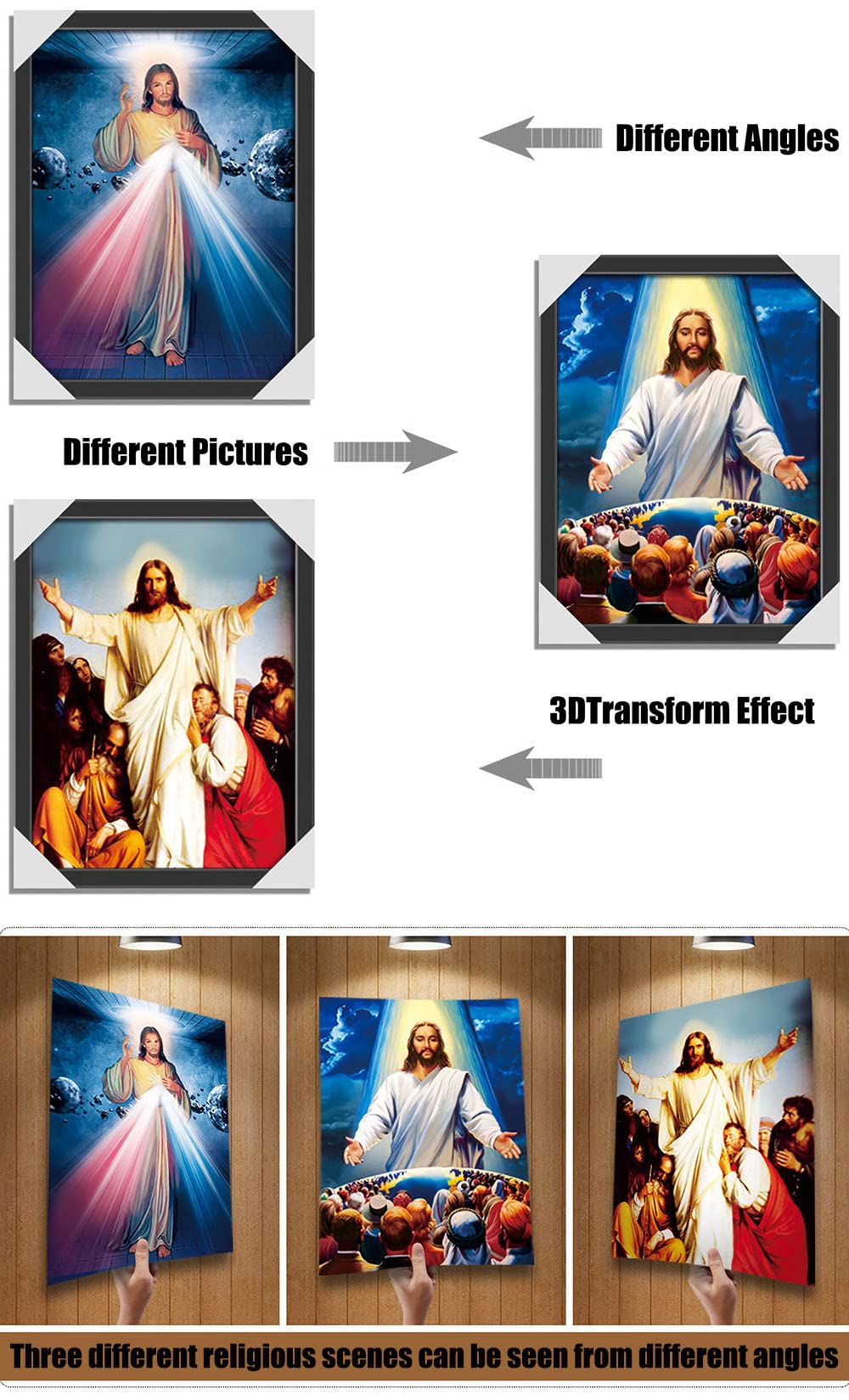Rileyson Divine Mercy Jesus Christ 3D Picture, Holographic Poster Jesus Painting, Religious Christian Holy Wall Art Decor For Ho