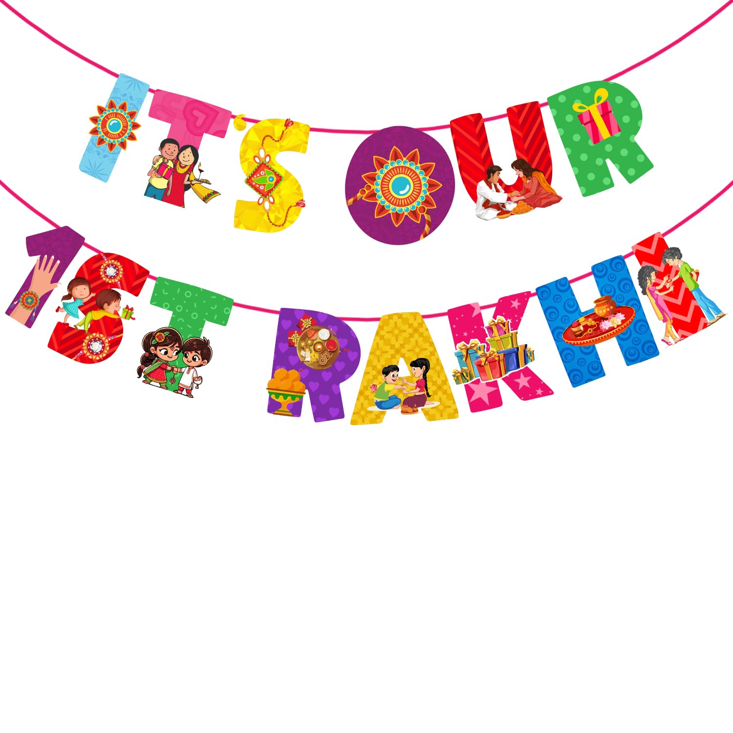Zyozique ITS OUR 1ST RAKHI Paper Banner, Rakhi Paper Banner | Happy Rakhi Decoration for Raksha Bandhan Festival Paper Banner