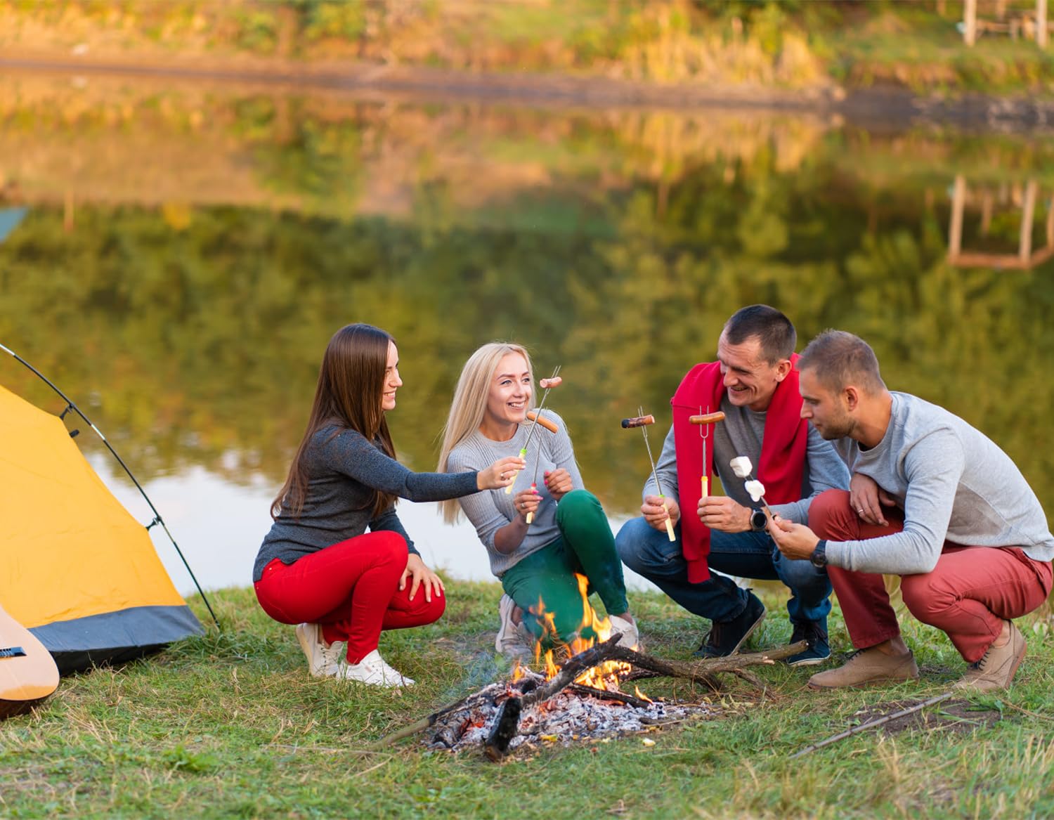 8 Pack Marshmallow Roasting Sticks Set, Extendable 32In Long Metal Barbecue Skewers With Wooden Handle, For Marshmallow, Hot Dog