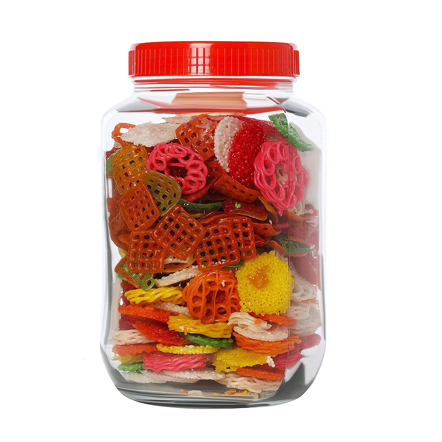 Feelopie Aahar Jar with Red Lid for Lentils, Food, Pickles, Spices, Sweets, Snacks, Rice, Kitchen Storage (3 KG, Set Of 4)
