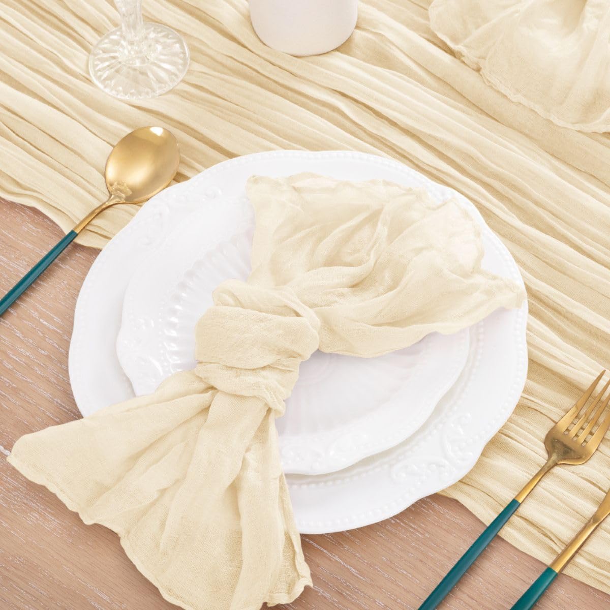 Mlmc Rustic Cheesecloth Napkins Set Of 24 Beige Gauze Cheese Cloth Napkins 21''X21'' Wrinkled Table Napkins In Bulk For Spring B